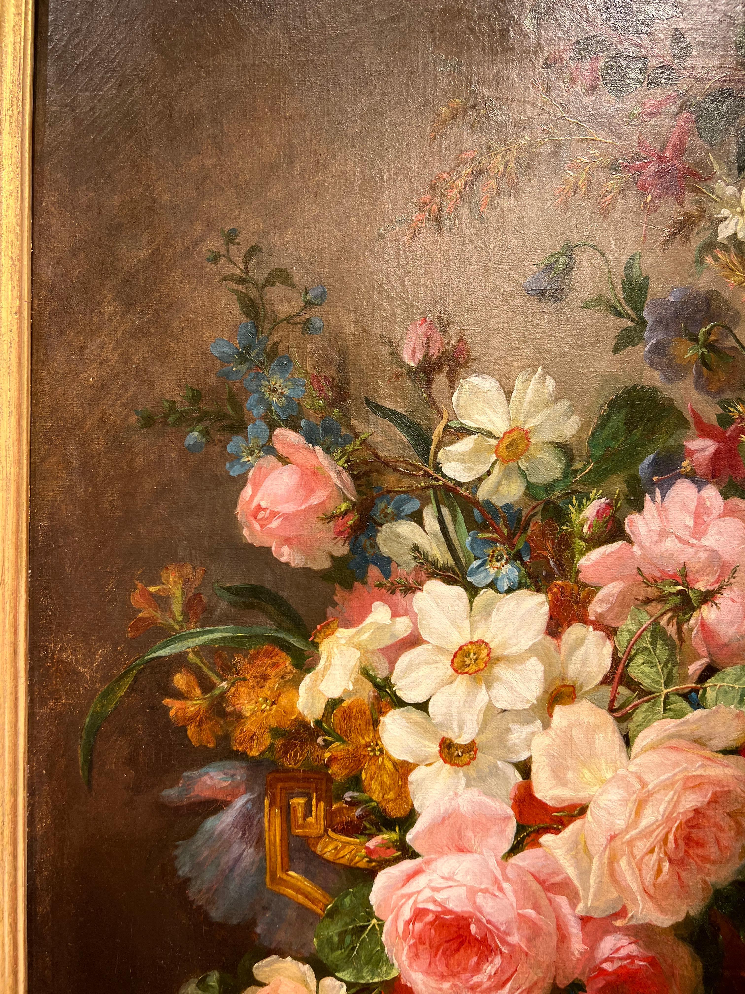 Bouquet de fleurs dans un vase  - Marron Still-Life Painting par Marius Vasselon 