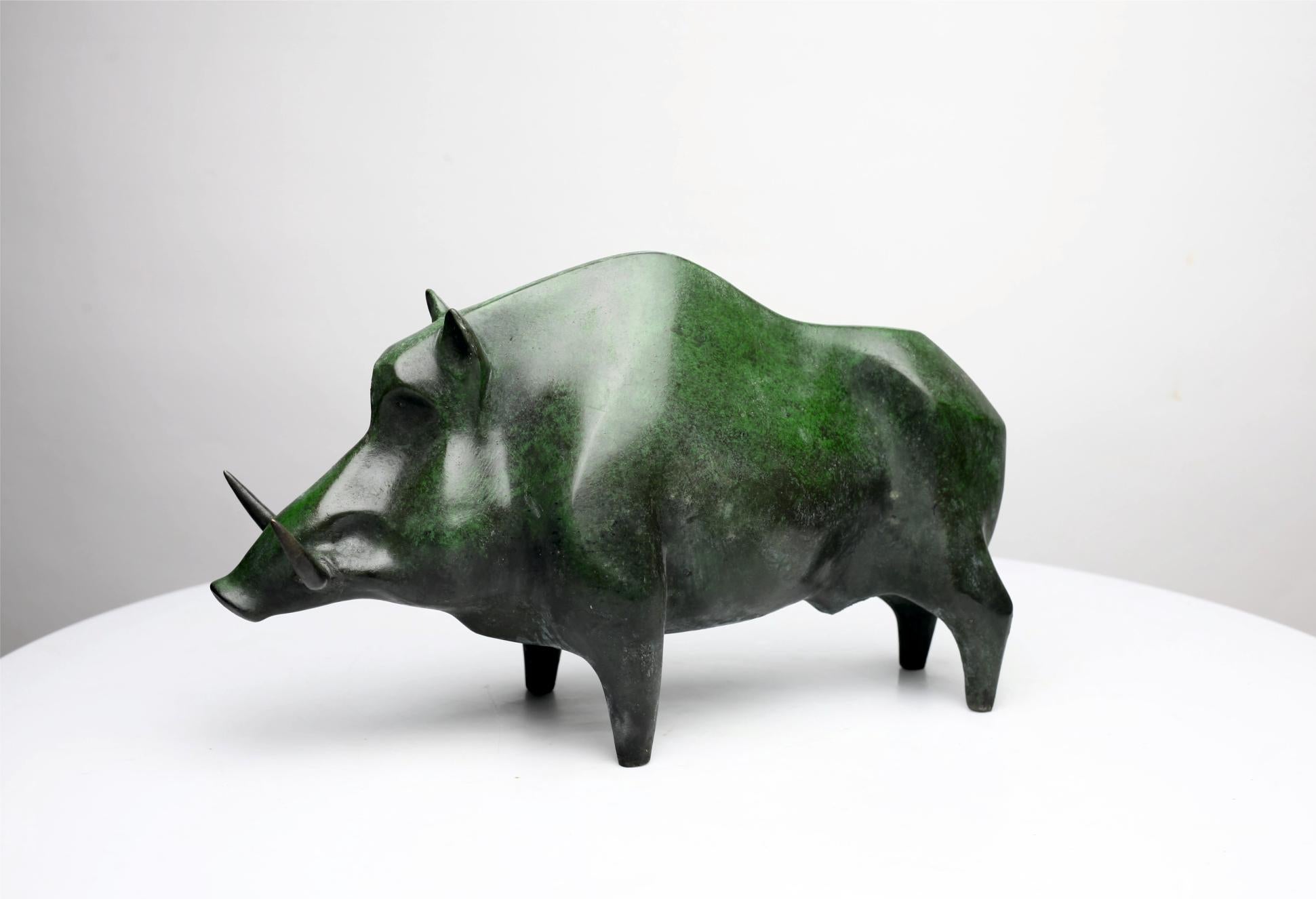 Mariusz Dydo Figurative Sculpture - Bronze sculpture "Boar III"