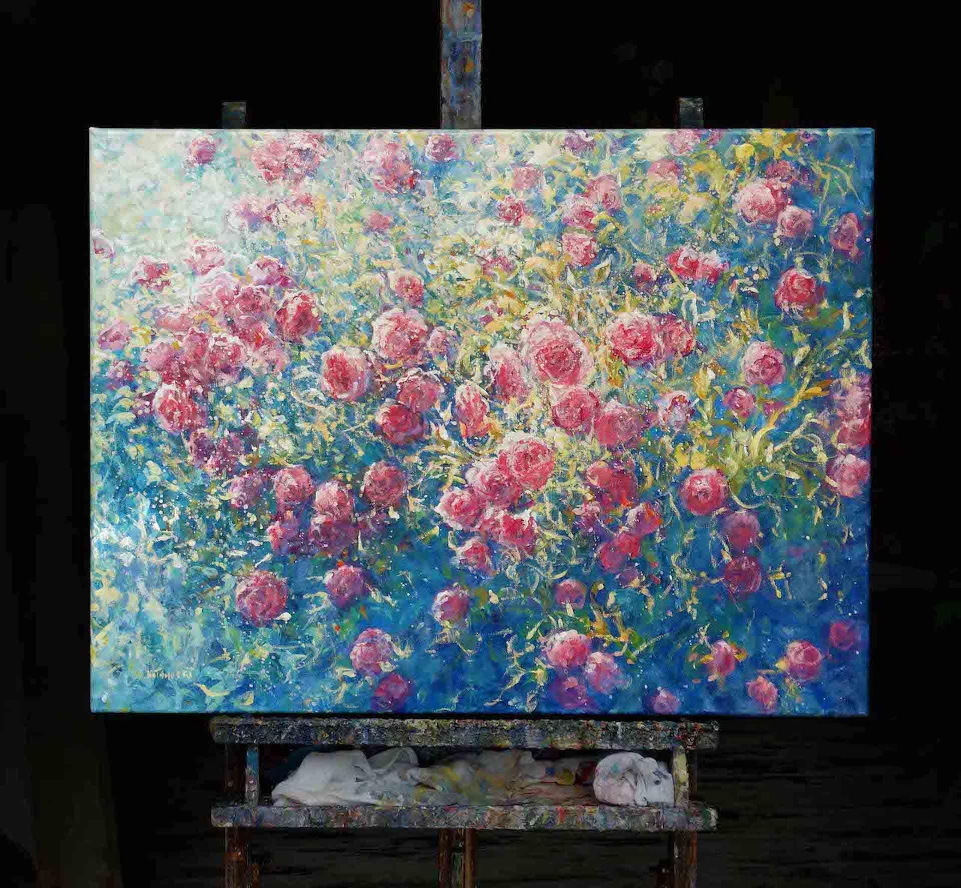Abundance of Roses, Original-Landschaftsgemälde  Impressionistisches Gemälde (Impressionismus), Painting, von Mariusz Kaldowski