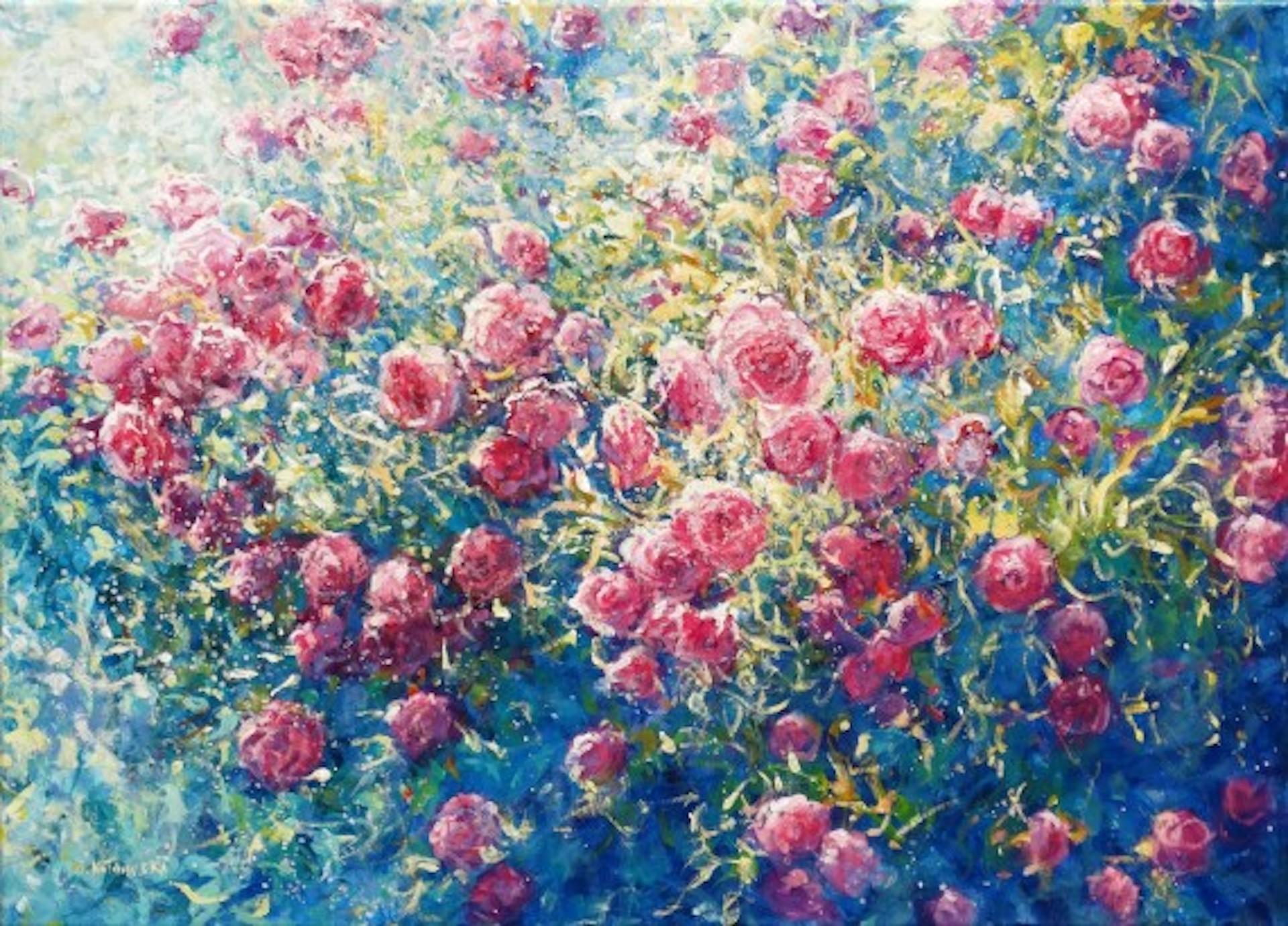 Abundance of Roses, Original Landscape Painting,  Impressionist Style Painting