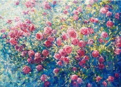 Abundance of Roses, peinture de paysage originale,  Peinture impressionniste