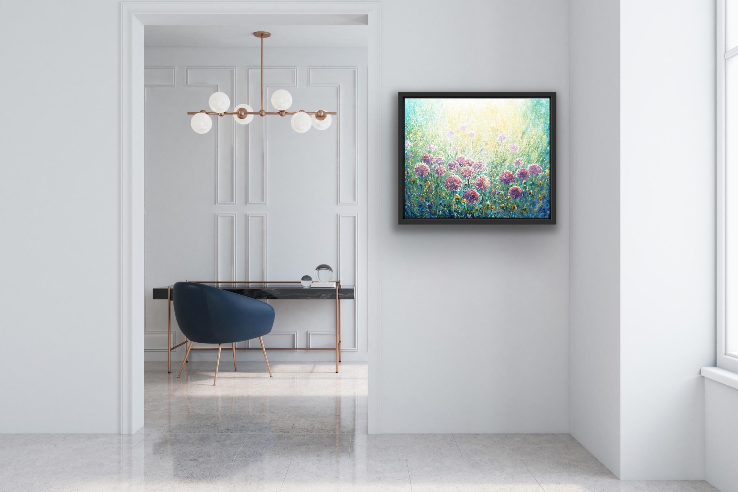 Allium, Original Floral Painting, Impressionist Painting, Spring Summer Art - Gray Still-Life Painting by Mariusz Kaldowski