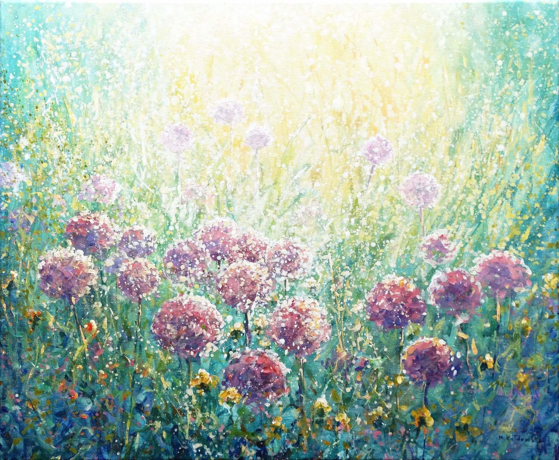 Allium, peinture florale originale, peinture impressionniste, art d'été