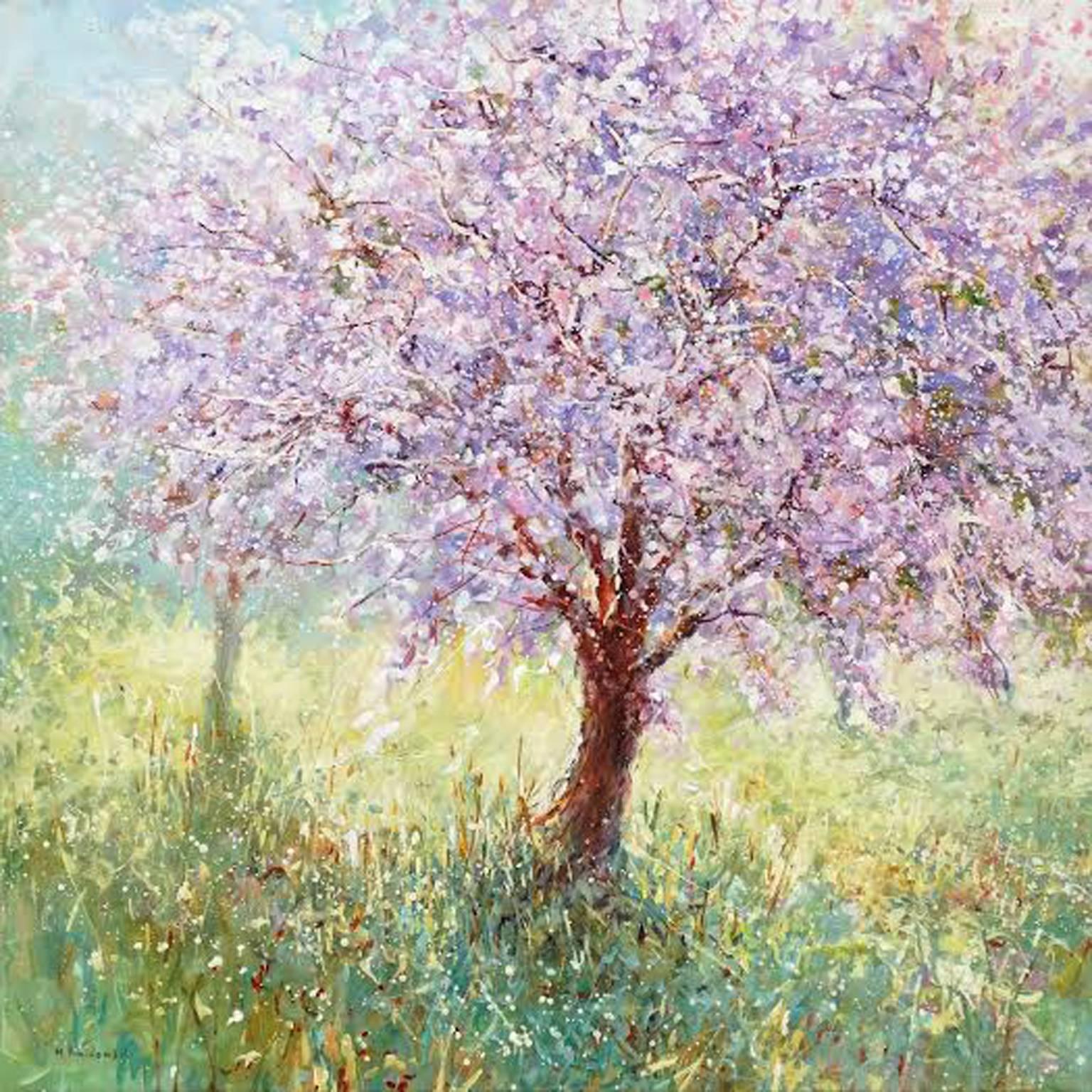 Mariusz Kaldowski Still-Life Painting - Cherry Blossom Tree, Landscape Painting, Contemporary art, impressionist style