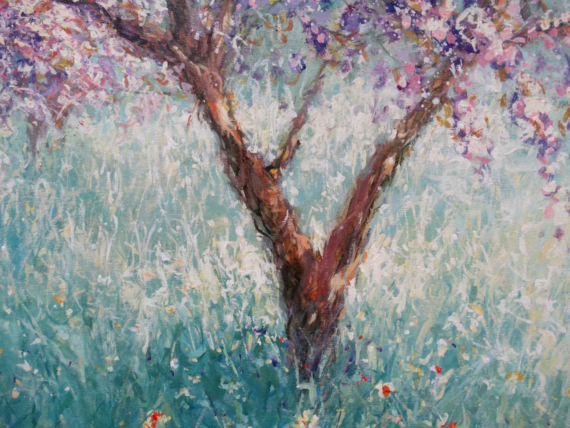Mariusz Kaldowski, Cherry Trees, Original Contemporary Impressionist Painting For Sale 2