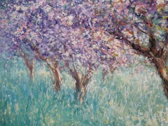 Mariusz Kaldowski, cerisier, peinture impressionniste contemporaine originale