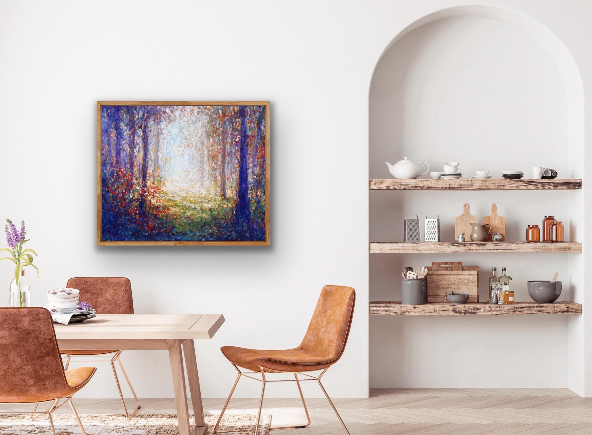 Passeggiata nel bosco, Pittura originale di paesaggio a prezzi accessibili, foresta, arancione, verde 2