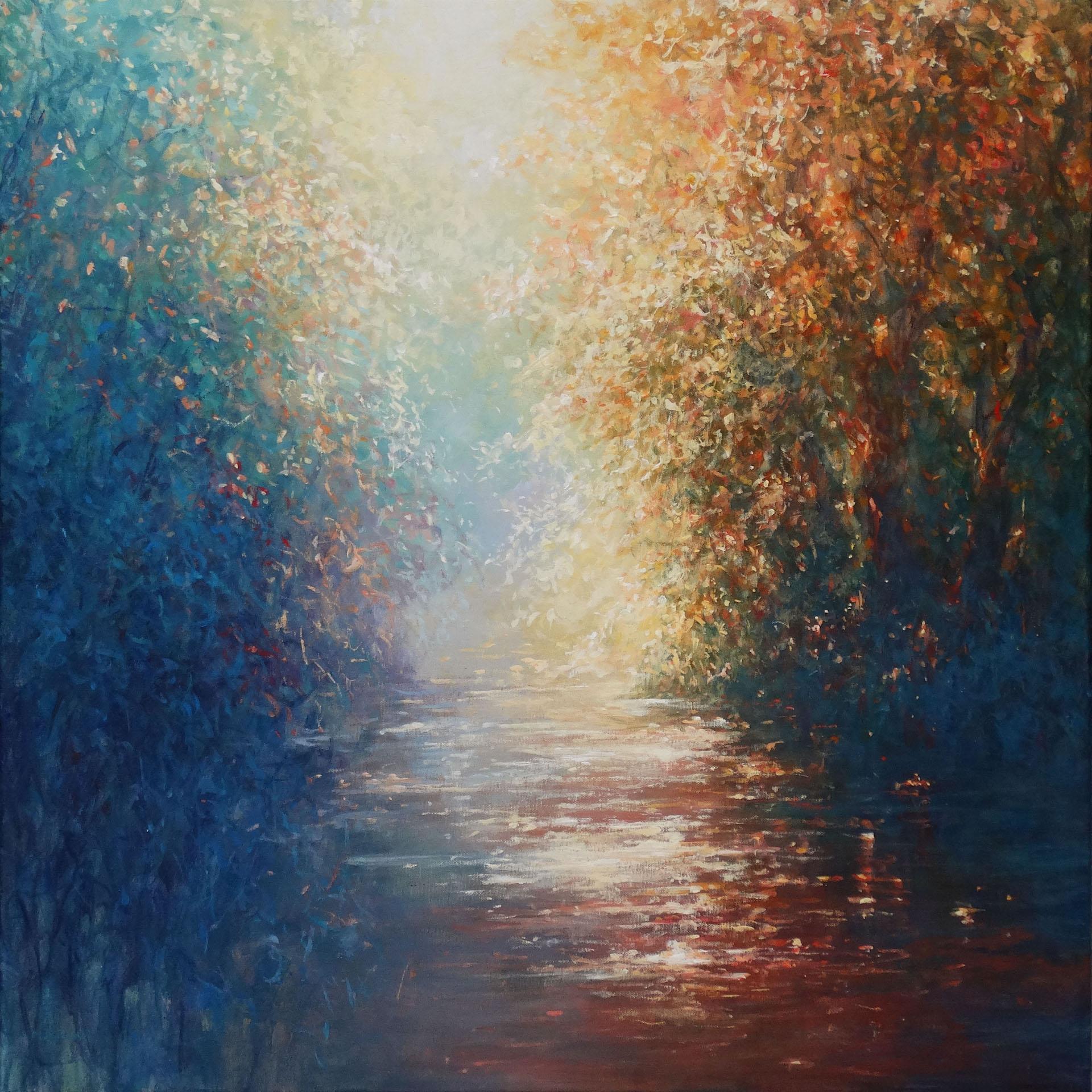 Landscape Painting Mariusz Kaldowski - River secrète, peinture de paysage impressionniste abordable, peinture de printemps