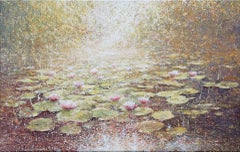 Waterlilies, Floral Landscape Art, Impressionist Style Painting, Large Art