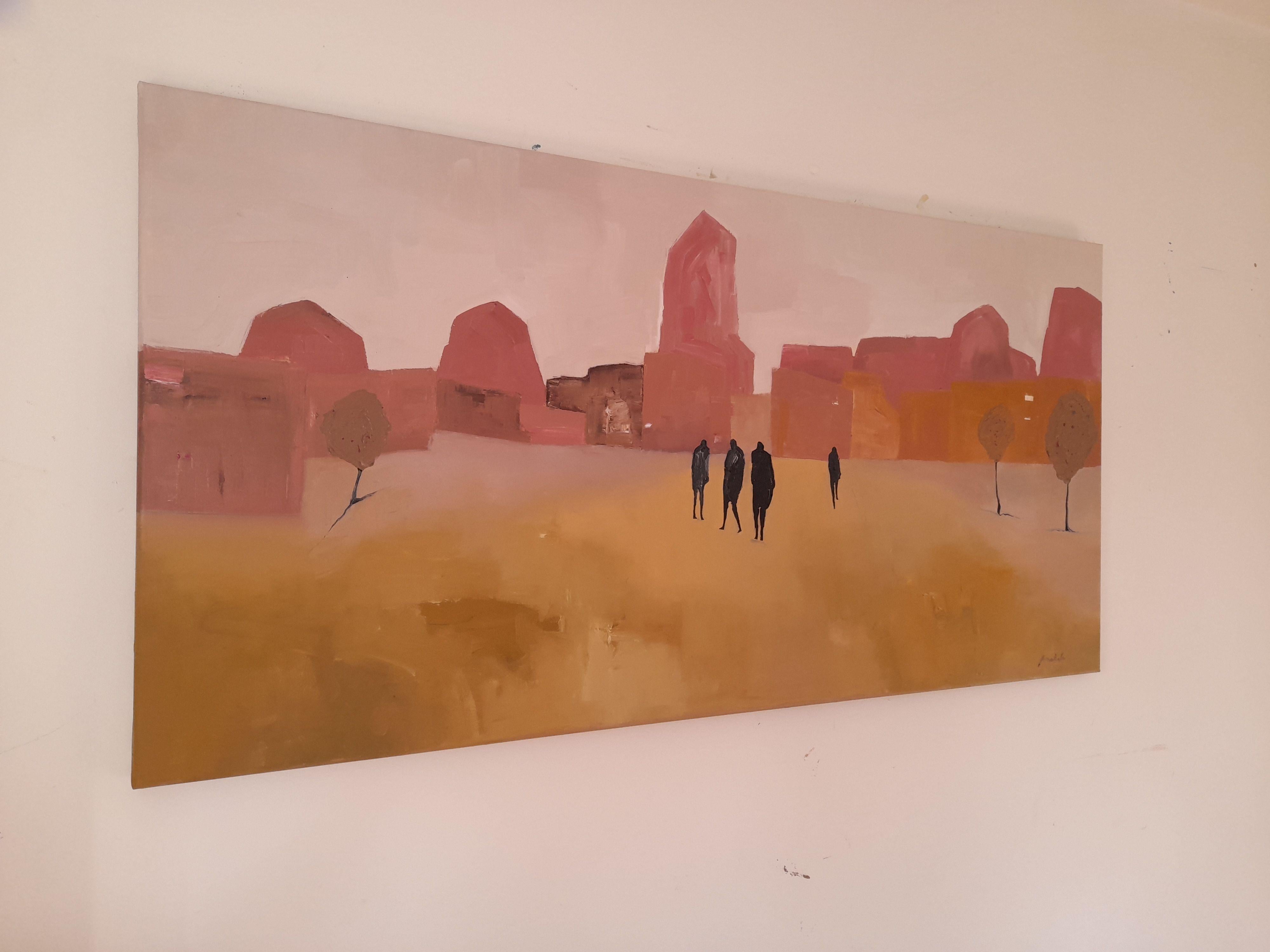 Kleine Stadt, großformatig, Gemälde, Öl auf Leinwand (Expressionismus), Painting, von MARIUSZ  MAKULA