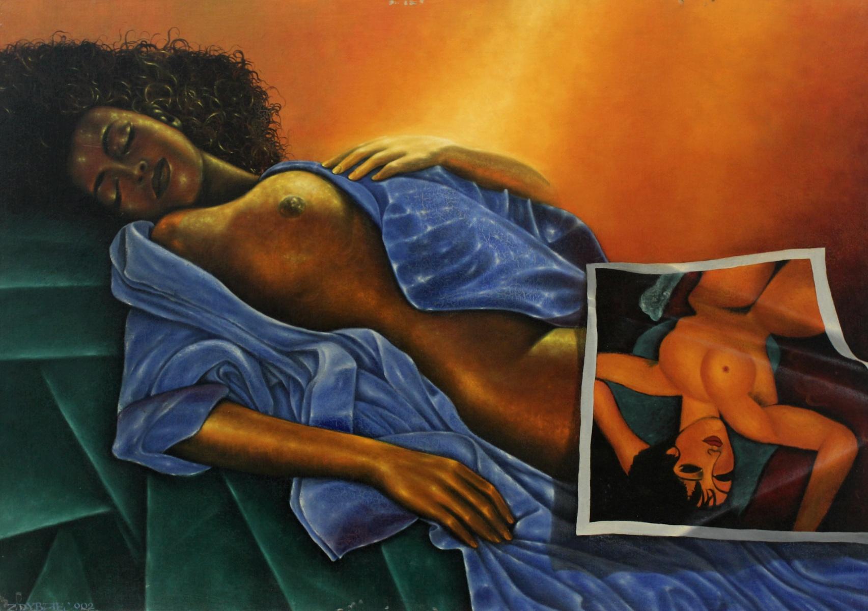 Mariusz Zdybal Nude Painting - Hommage a Modigliani. Figurative Painting, Surrealism, Female nude, Polish art