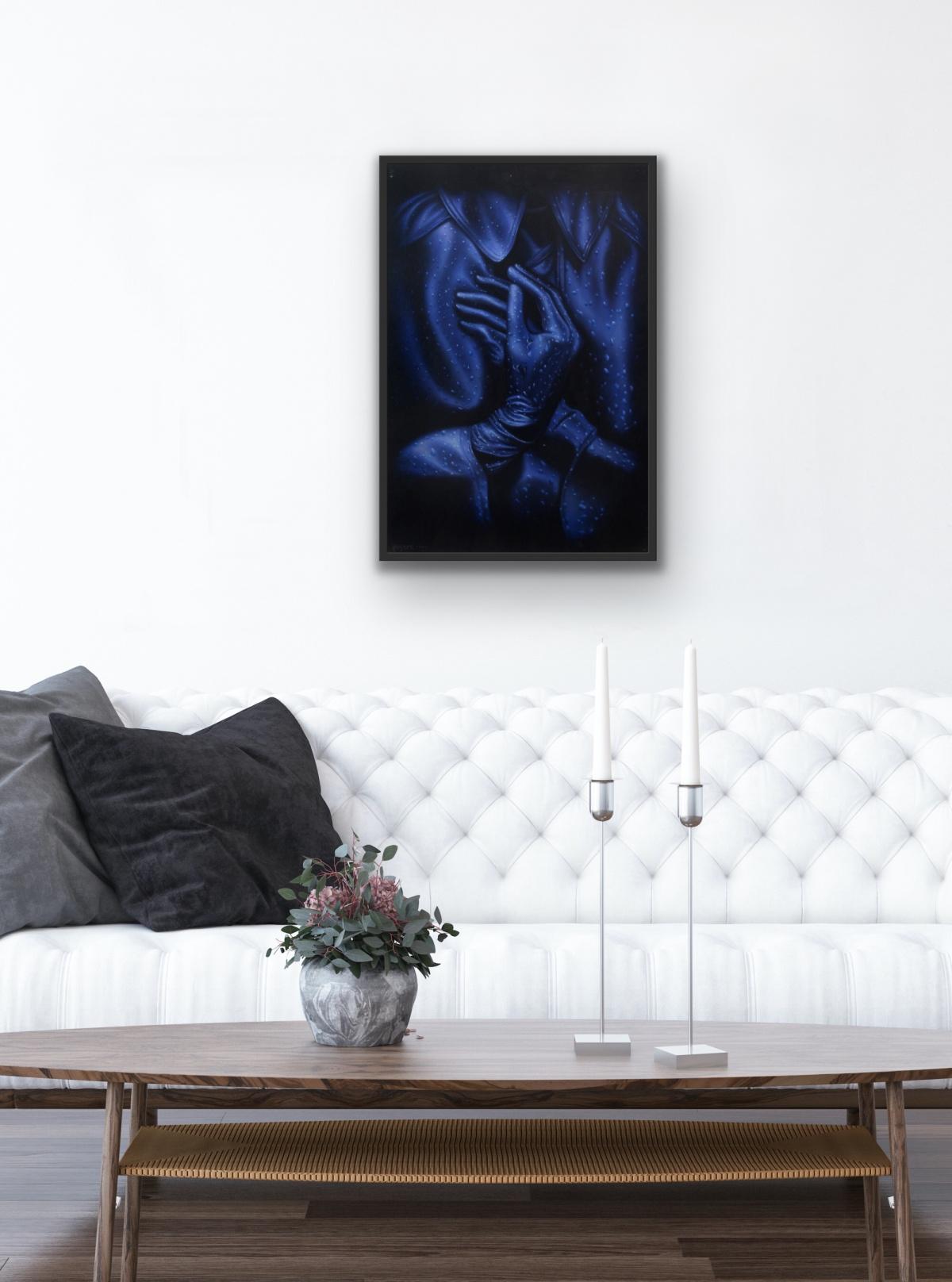 Trinity - Contemporary Figurative Painting, Surrealism, Monochromatic, Blue 1