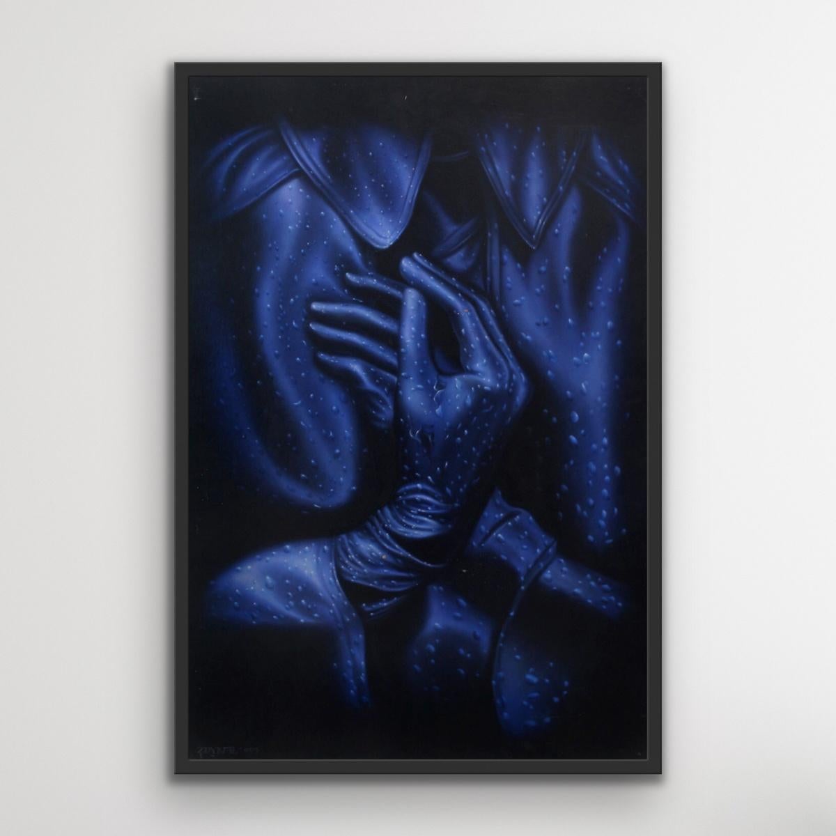 Trinity - Contemporary Figurative Painting, Surrealism, Monochromatic, Blue 2