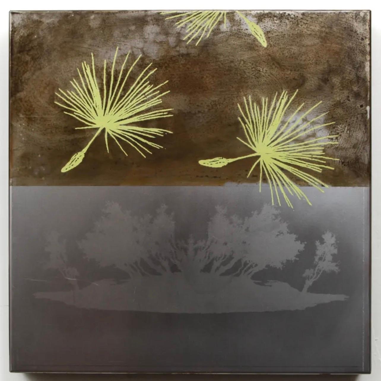 Marjan Eggremont Abstract Painting - Patina & Silkscreen Painting on Steel Canadian Contemporary Art Marjan Eggermont