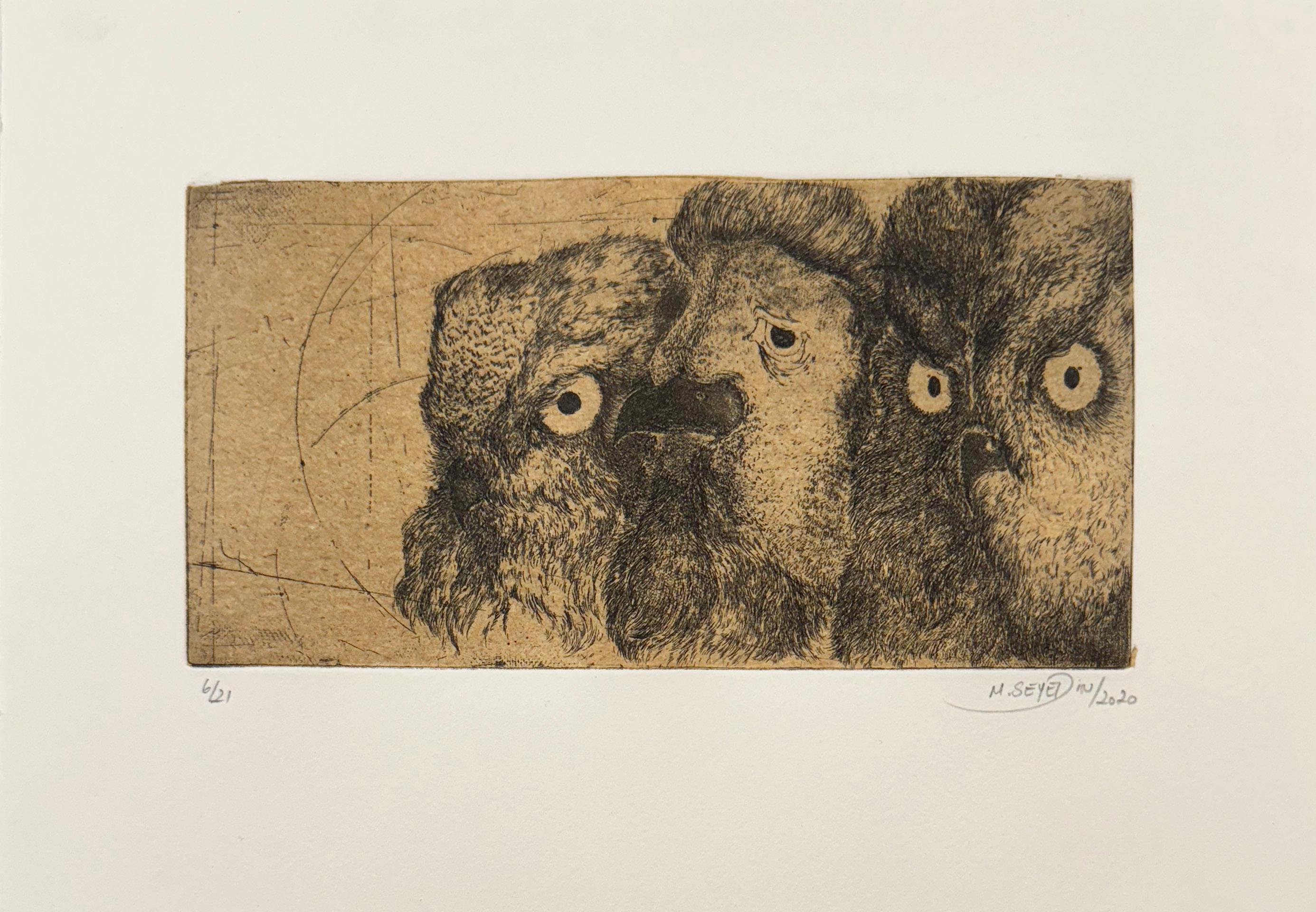 Discours D'oiseaux #4, etching of birds by Marjan Seyedin For Sale 1