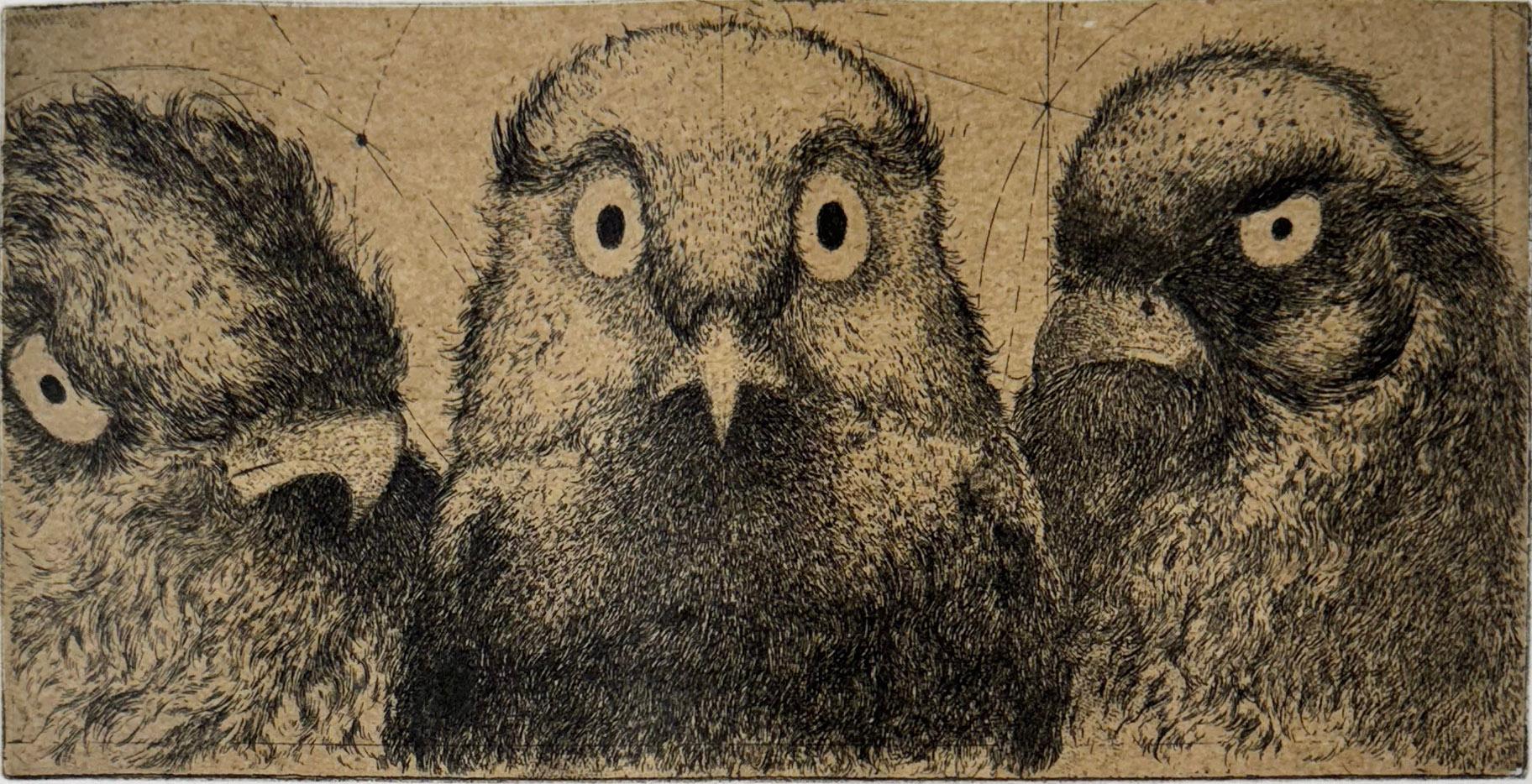 Uno de los 9 retratos humorísticos de pájaros enzarzados en una conversación del artista franco-iraní Marjan Seyedin. En sus obras, los pájaros y los animales constituyen una representación alegórica de la humanidad.  Marjan reinterpreta de forma