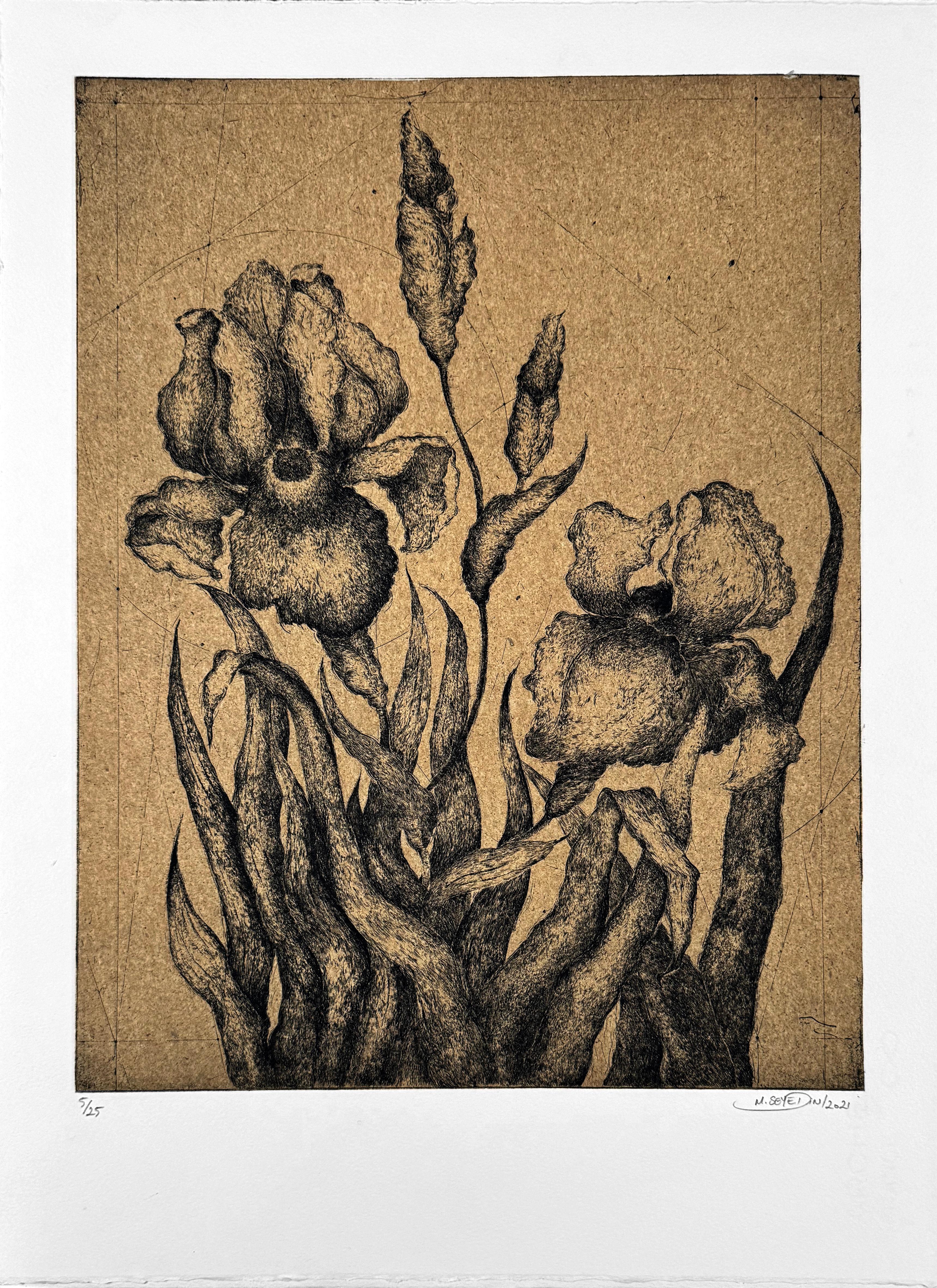 FLEURS #3 - Iris, un des 4 portraits de fleurs de Marjan Seyedin en vente 1