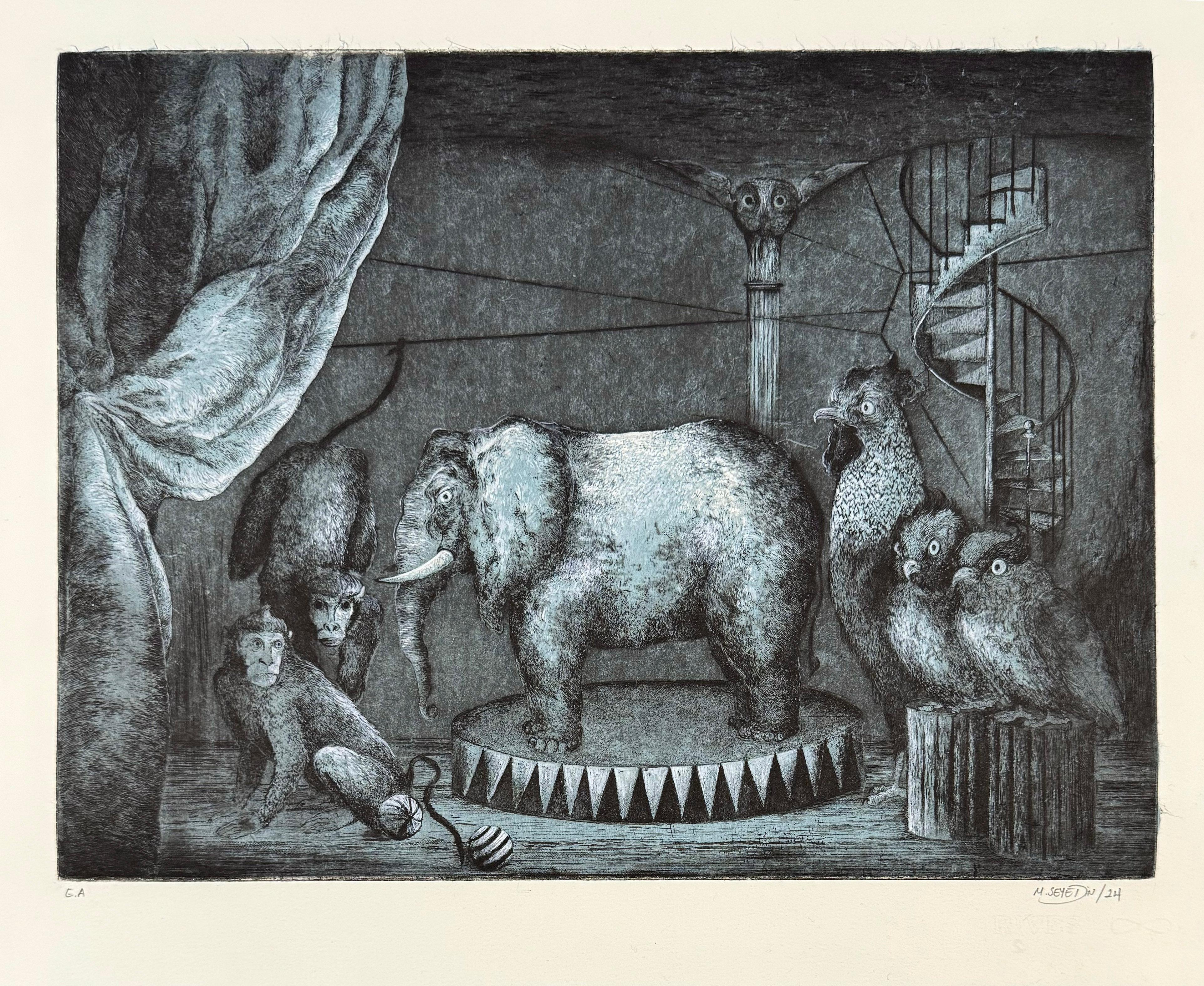 Odyssey of the Elephant #1, enhanced with gouache, by Marjan Seyedin For Sale 1