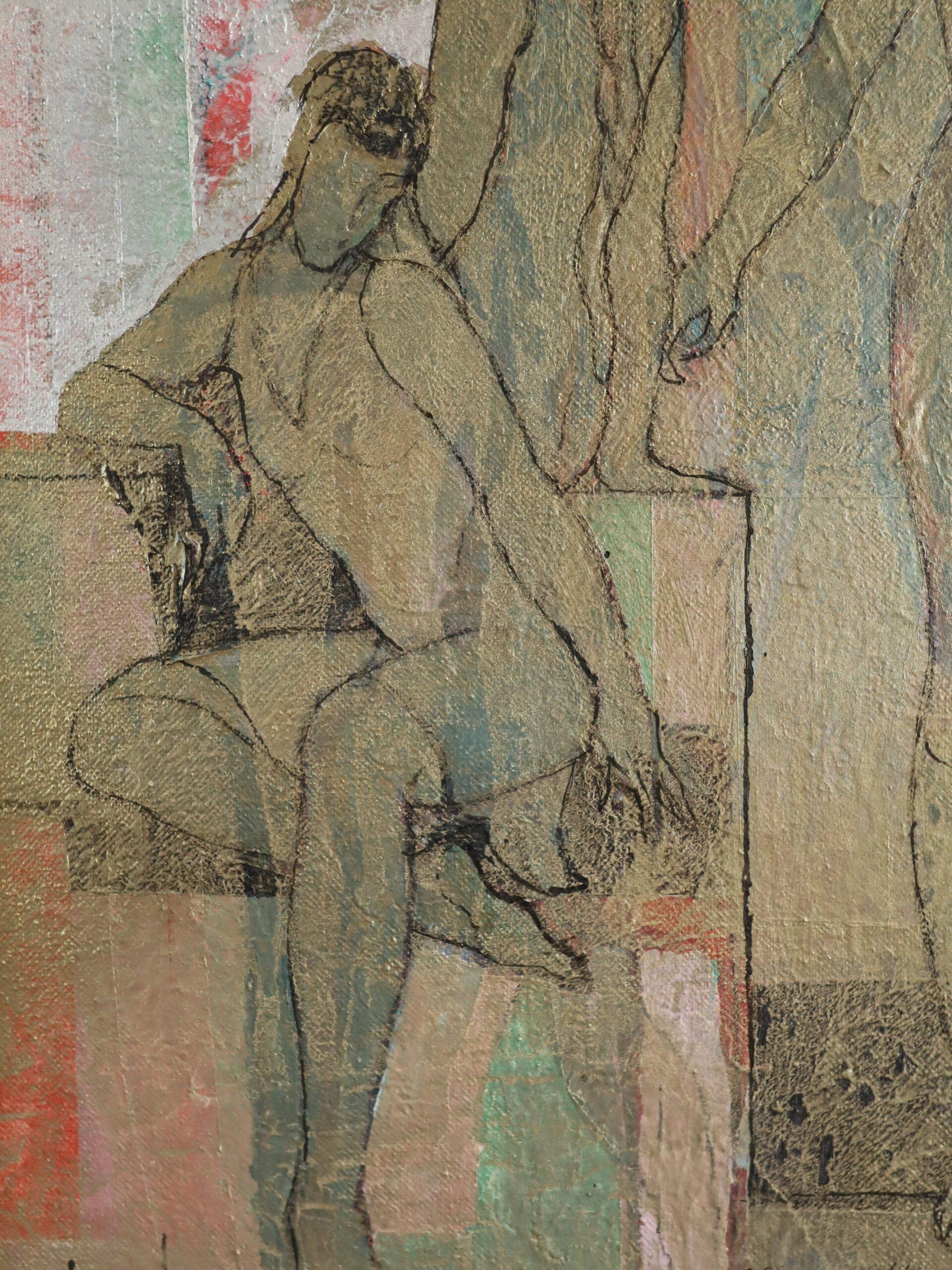 1987 Modernist Finnish Semi-Abstract Figurative Oil Painting - Dream Reflex For Sale 7