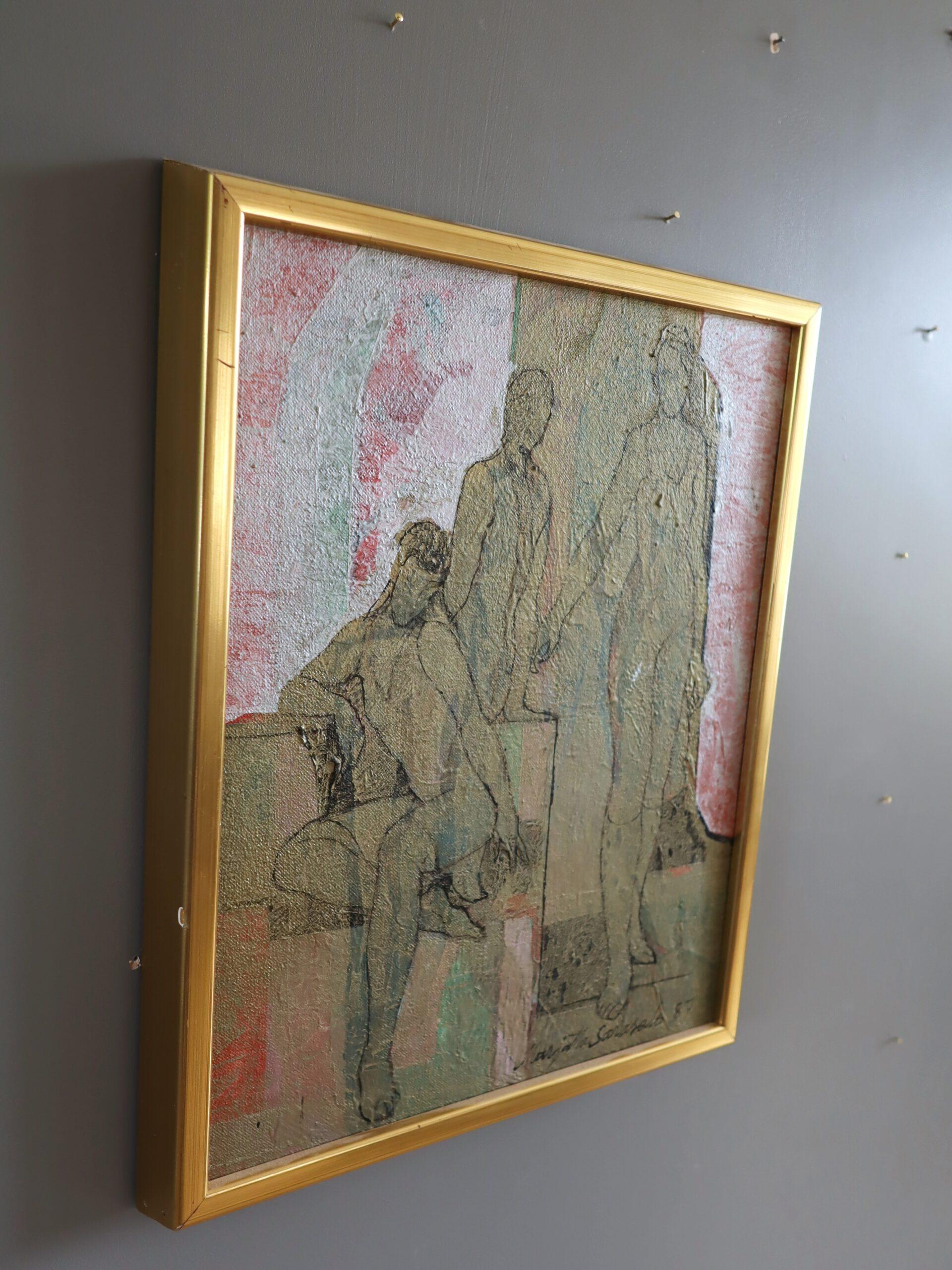 1987 Modernist Finnish Semi-Abstract Figurative Oil Painting - Dream Reflex For Sale 1