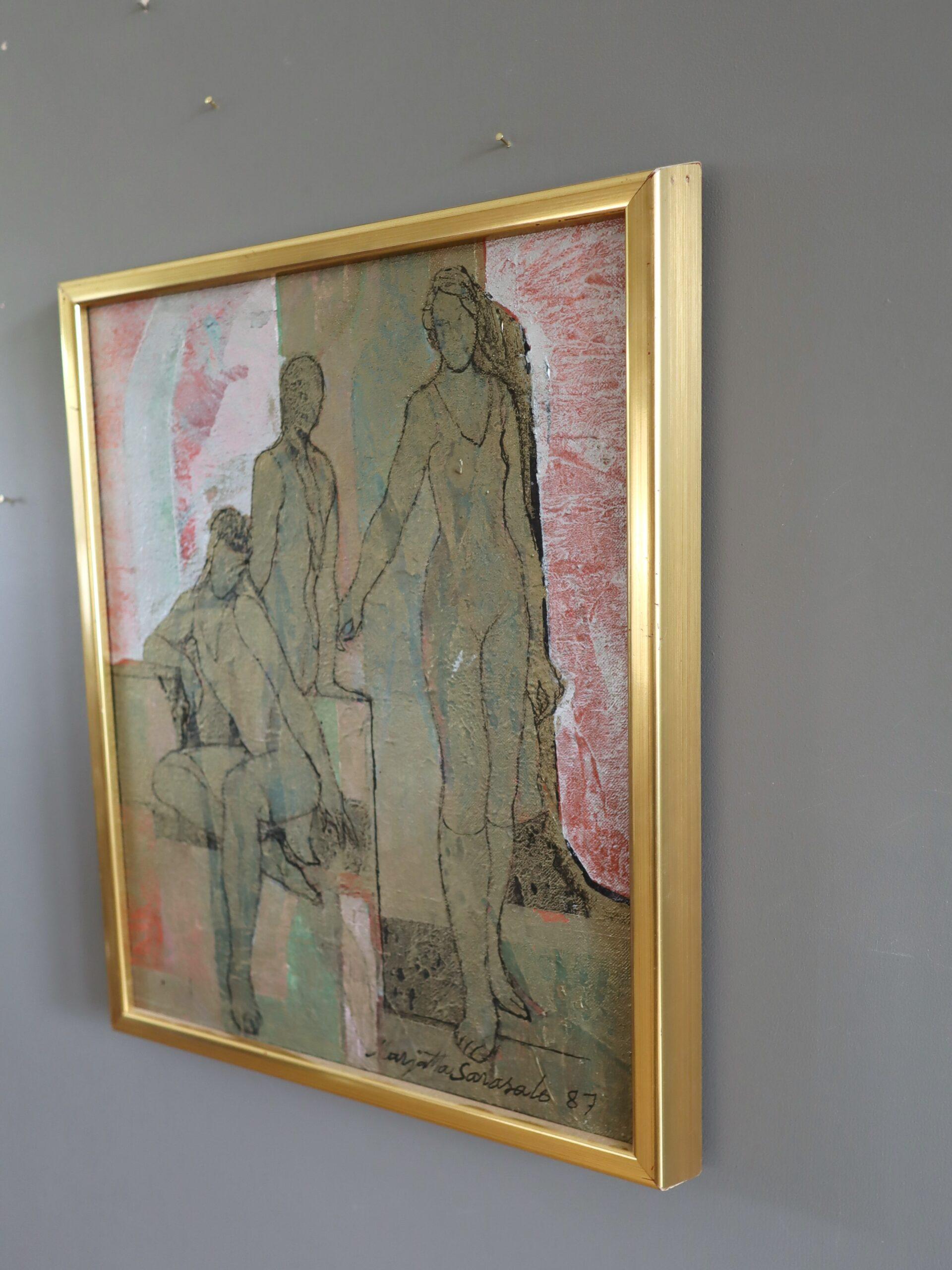 1987 Modernist Finnish Semi-Abstract Figurative Oil Painting - Dream Reflex For Sale 2