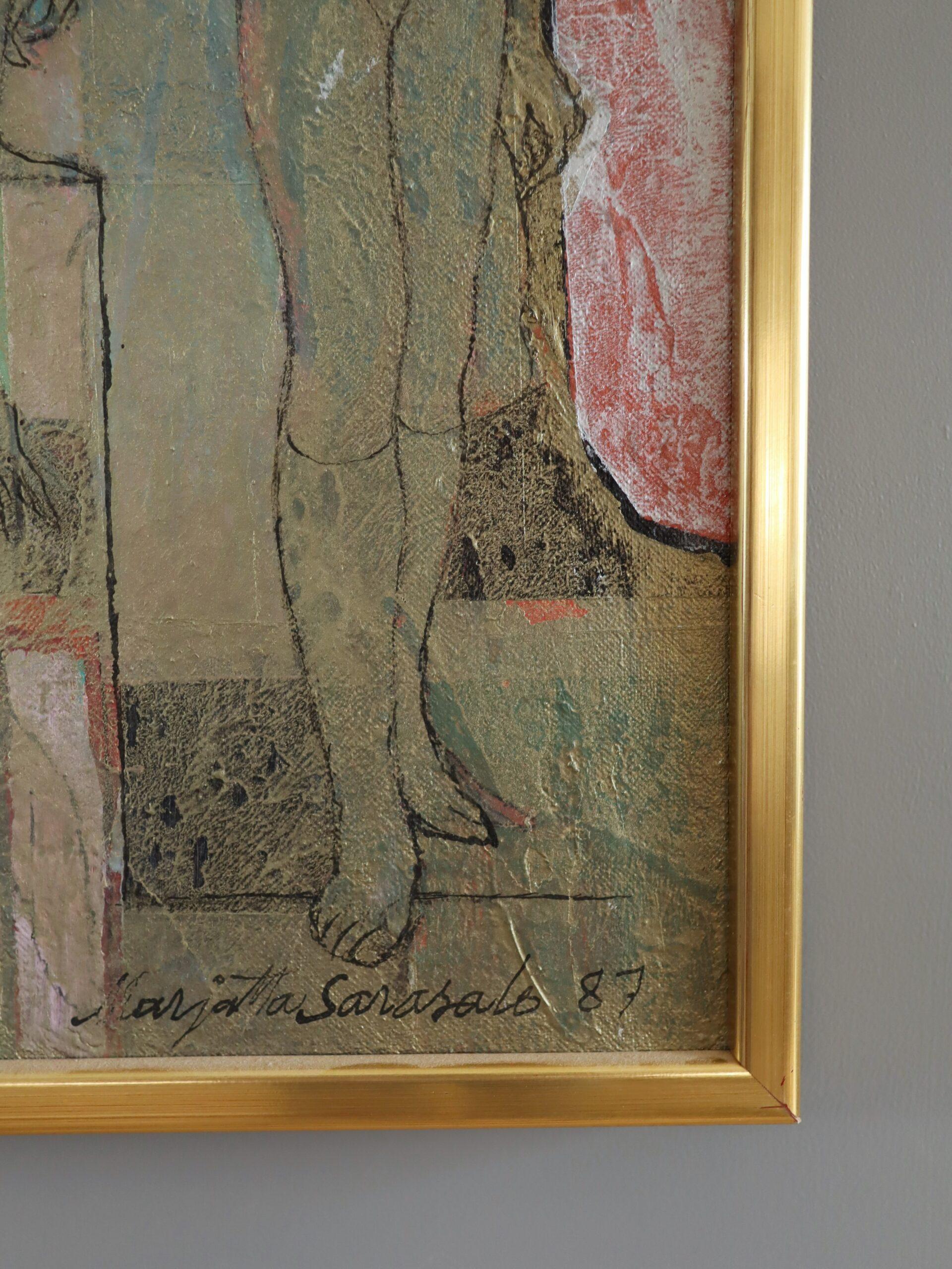 1987 Modernist Finnish Semi-Abstract Figurative Oil Painting - Dream Reflex For Sale 4