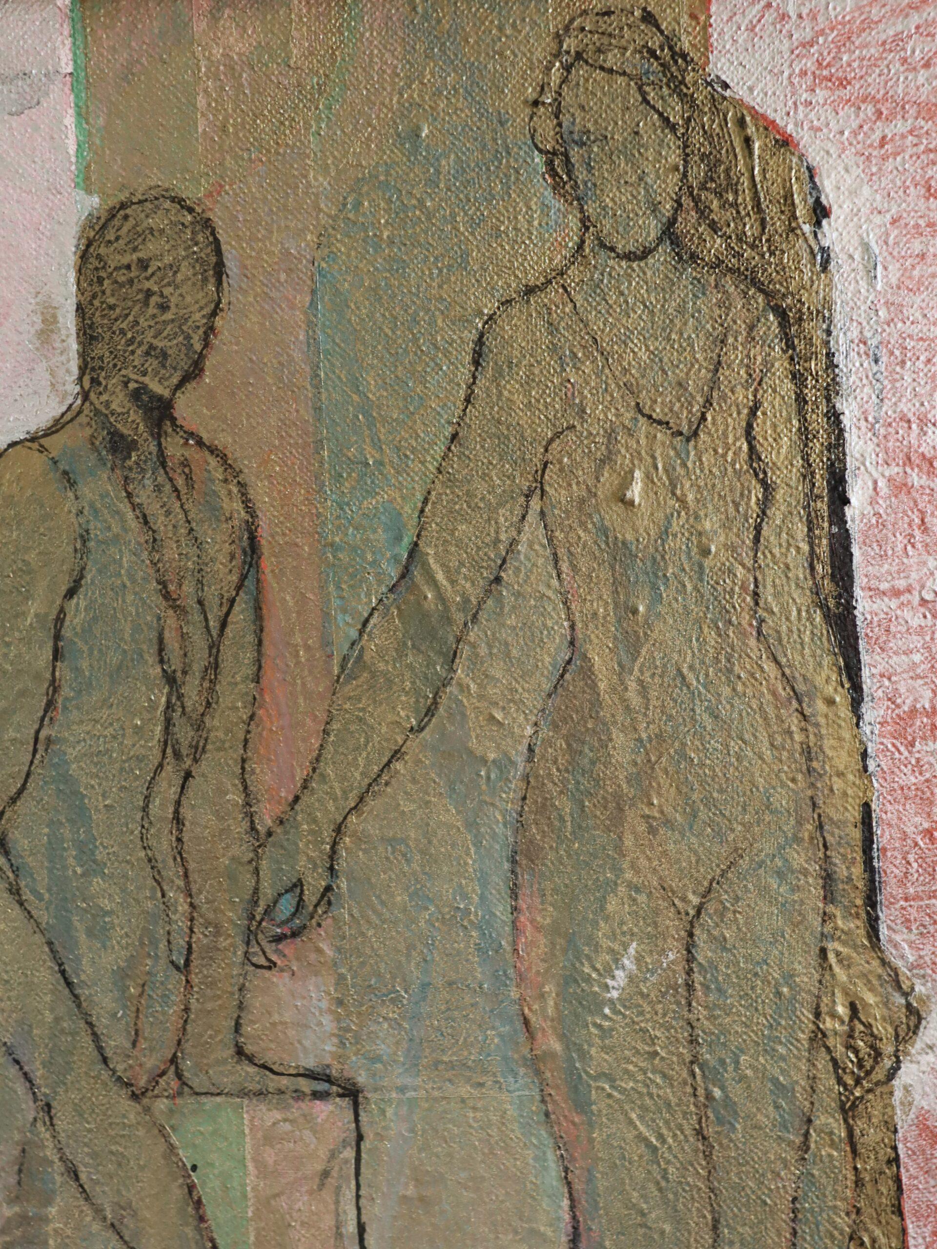1987 Modernist Finnish Semi-Abstract Figurative Oil Painting - Dream Reflex For Sale 6