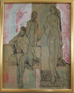 1987 Peinture à l'huile moderniste finlandaise semi-abstraite figurative - Dream Reflex