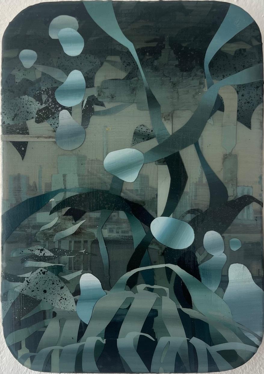 Figurative Painting Marjolein van Haasteren - City Scape 1 Peinture acrylique sur panneau Nature Green Landscape En stock