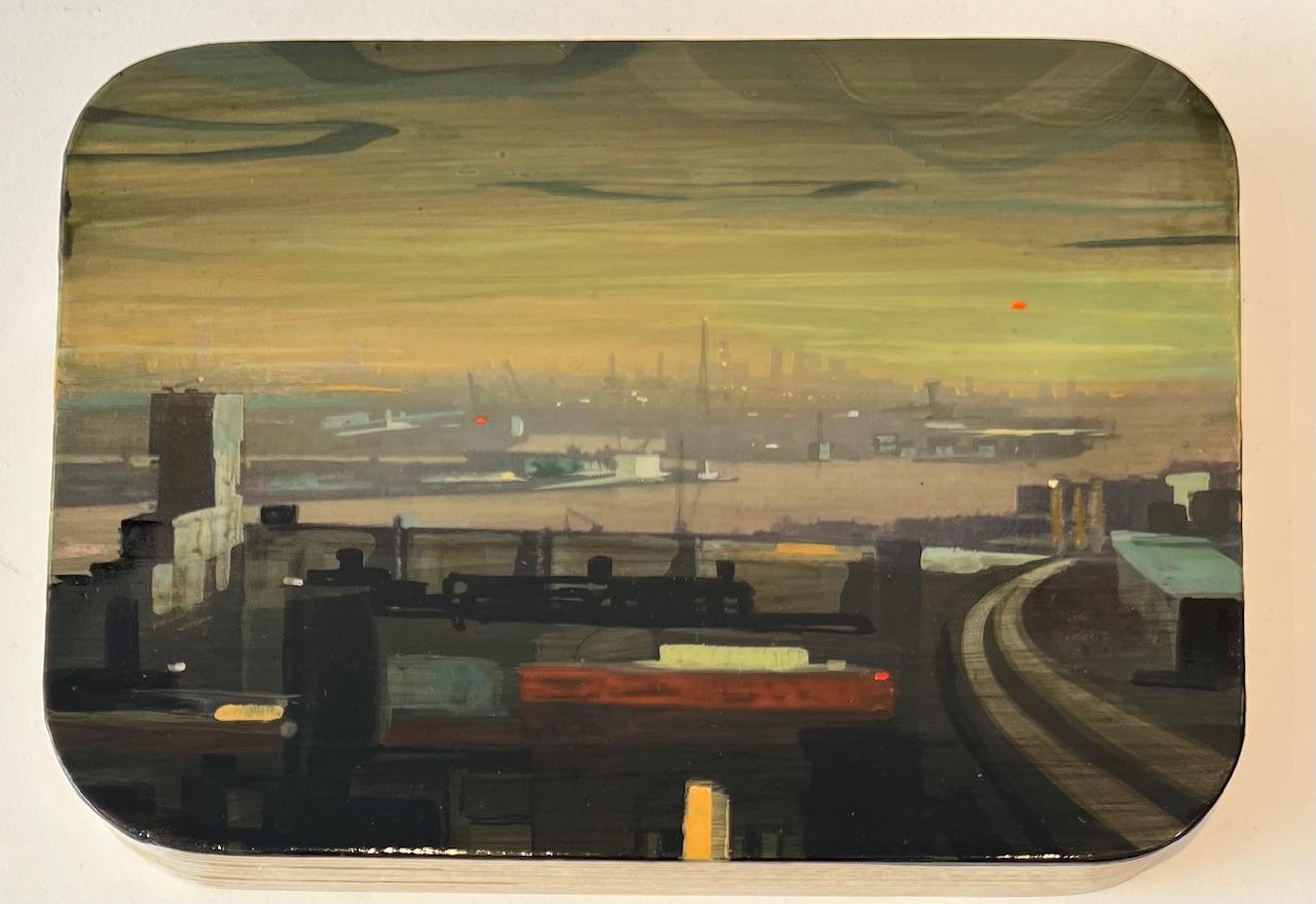 City Scape II, Acrylfarbe auf Tafel, auf Lager, auf Lager – Painting von Marjolein van Haasteren