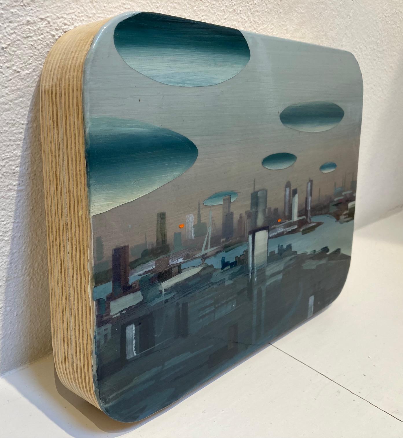 City Scape III Acrilico su pannello In magazzino - Landscape Painting Grigio di Marjolein van Haasteren