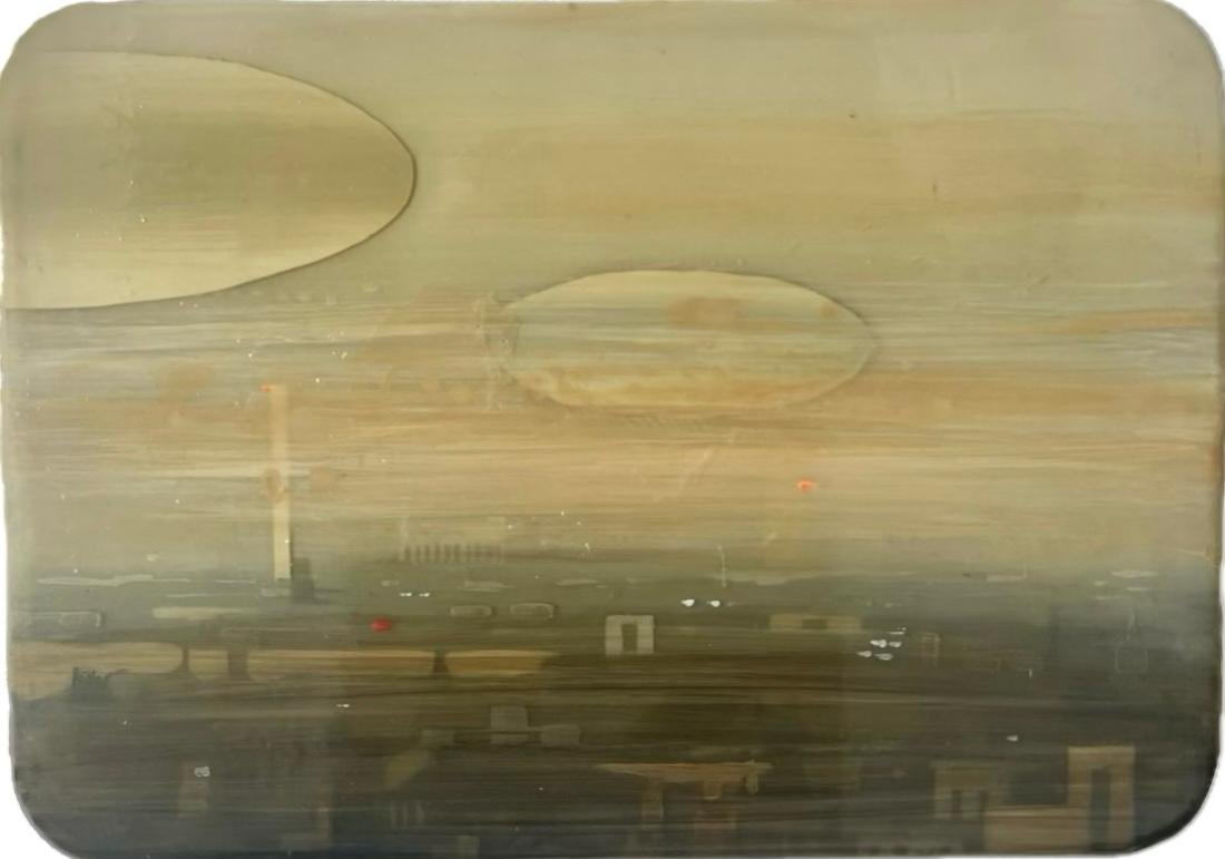 Figurative Painting Marjolein van Haasteren - Peinture acrylique sur panneau City Scape IV, en stock