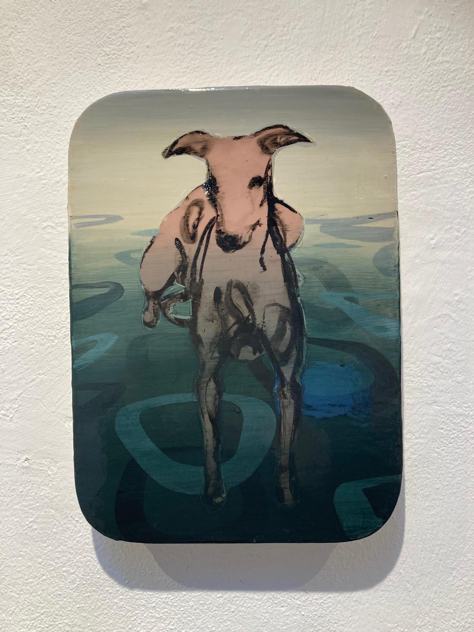 Dogs Life II acrylique sur panneau chien animal en stock - Contemporain Painting par Marjolein van Haasteren