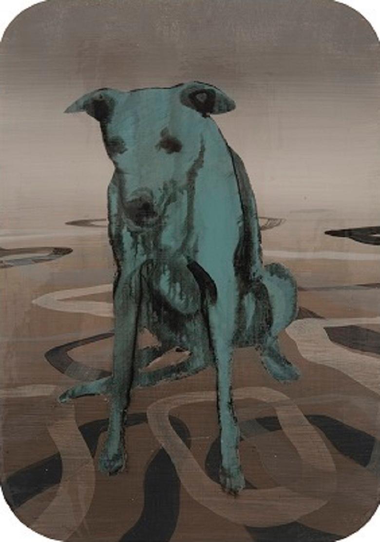 Figurative Painting Marjolein van Haasteren - Dogs Life III acrylique sur panneau chien animal en stock