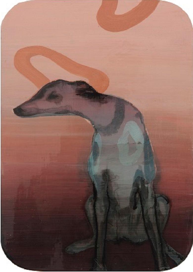 Marjolein van Haasteren Animal Painting - Hound Dog Acrylic Paint on Panel Dogs Life In Stock