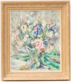Fleurs dans un vase, Huile sur toile, Encadré, Nature morte 20e siècle