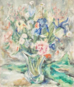 Fleurs dans un vase, Huile sur toile, Encadré, Nature morte 20e siècle