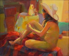 "Cabaña" - Bay Area School Expressionist Seated Figure with Cowboy Hat