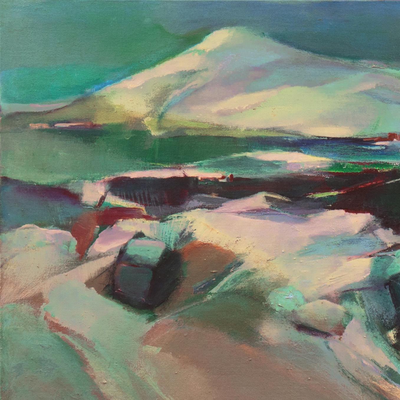 'Alpine Landscape', Bay Area Abstraction, Mid-Century Woman Modernist, CCAC - Gray Landscape Painting by Marjorie Cathcart