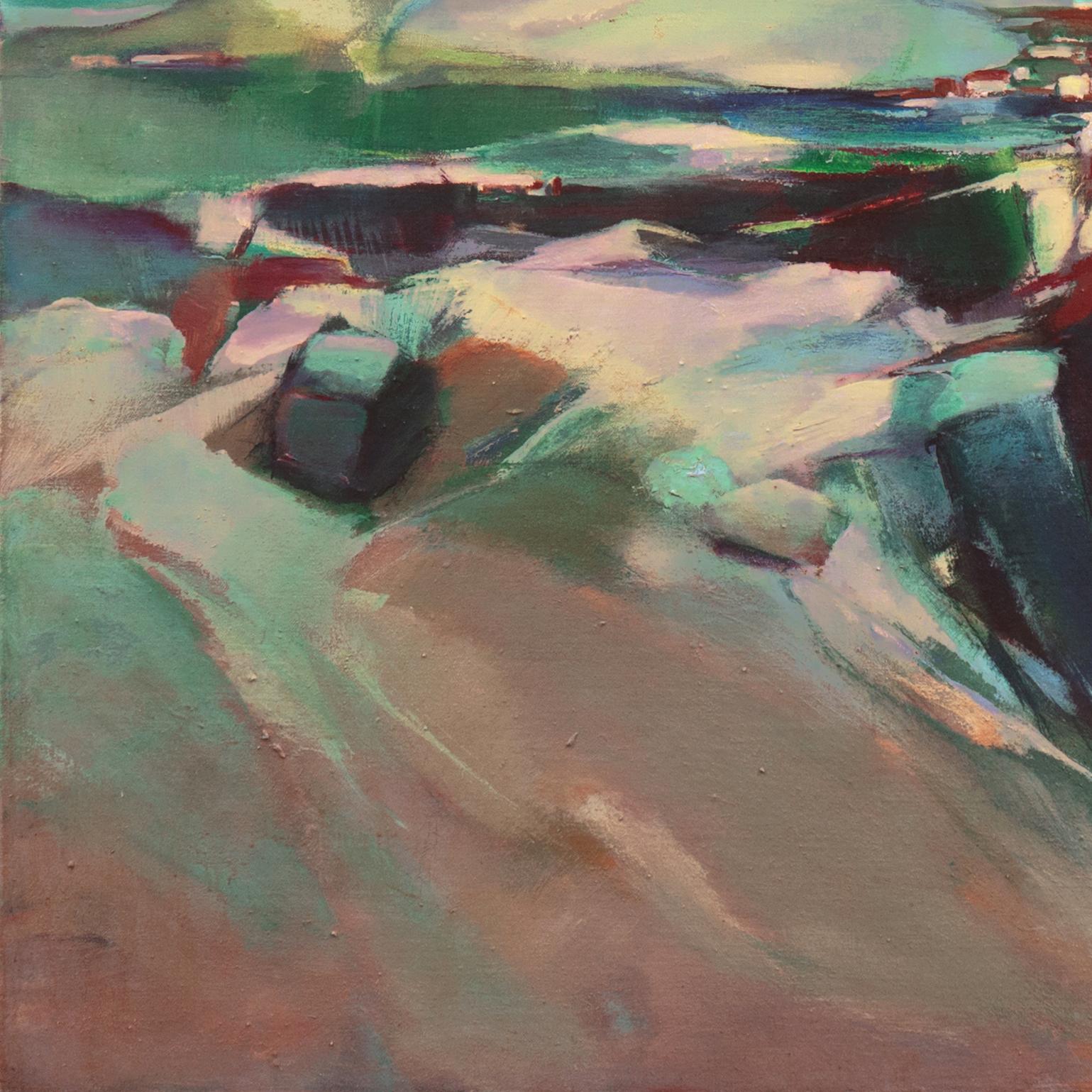 « Paysage de l'Alpine », Abstraction de la baie, Femme moderniste du milieu du siècle, CCAC - Gris Landscape Painting par Marjorie Cathcart