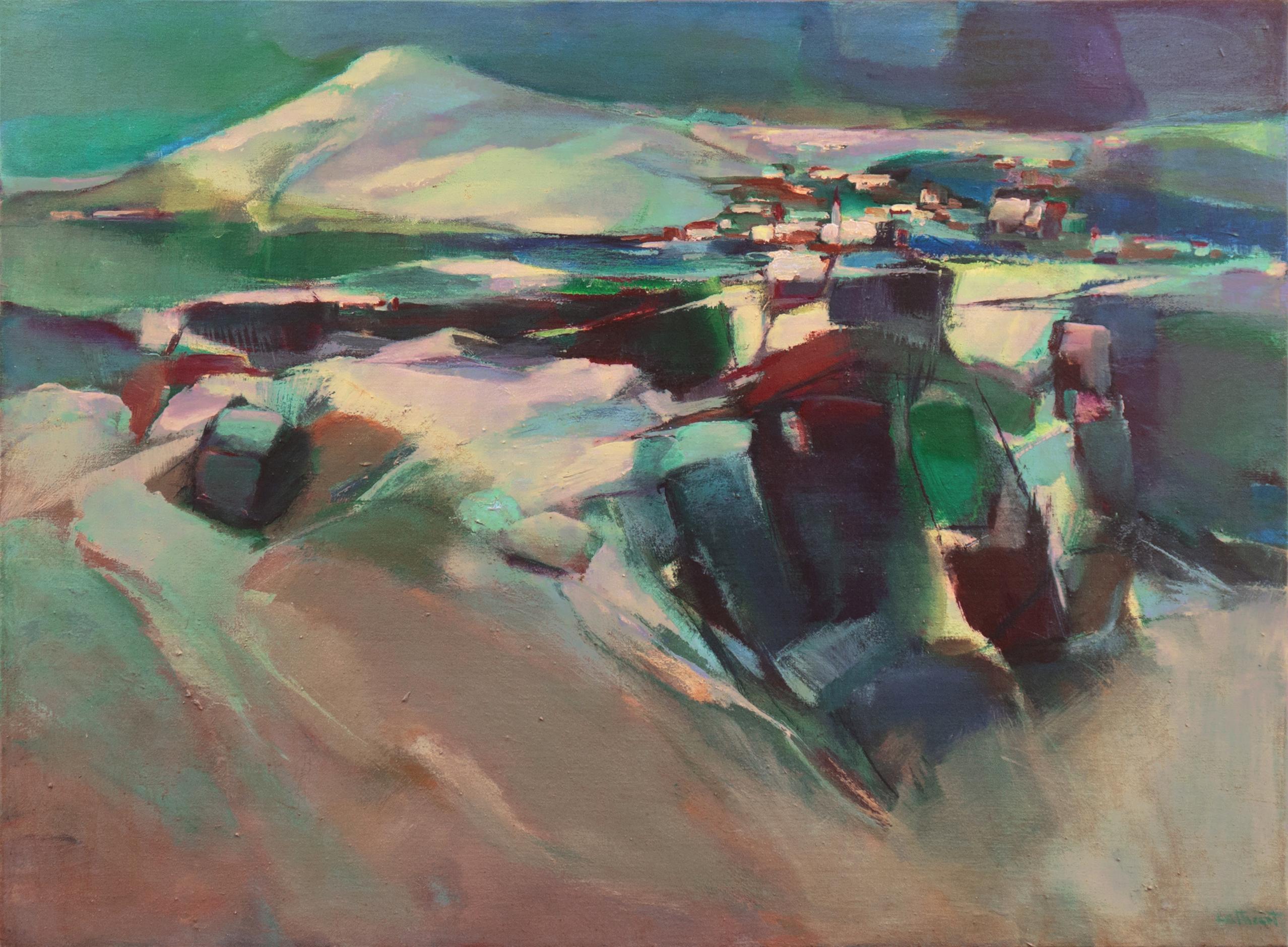 Marjorie Cathcart Landscape Painting - 'Alpine Landscape', Bay Area Abstraction, Mid-Century Woman Modernist, CCAC