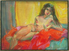 Reclining Woman, Mid Century Bay Area Nude Figurative with Red Drape