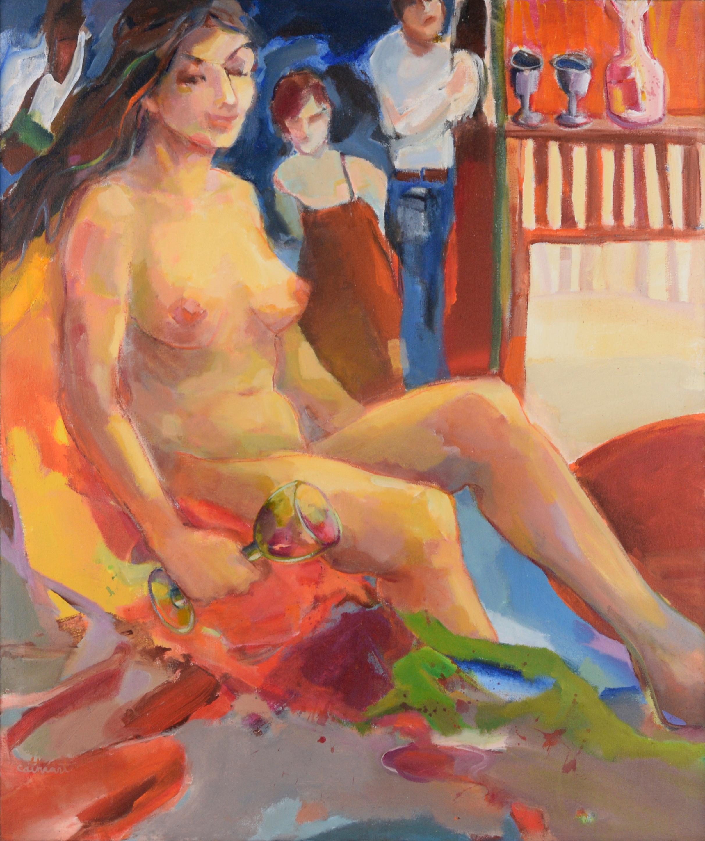 Nude with Wineglass - Mid Century Bay Area Figurative - Painting by Marjorie Cathcart
