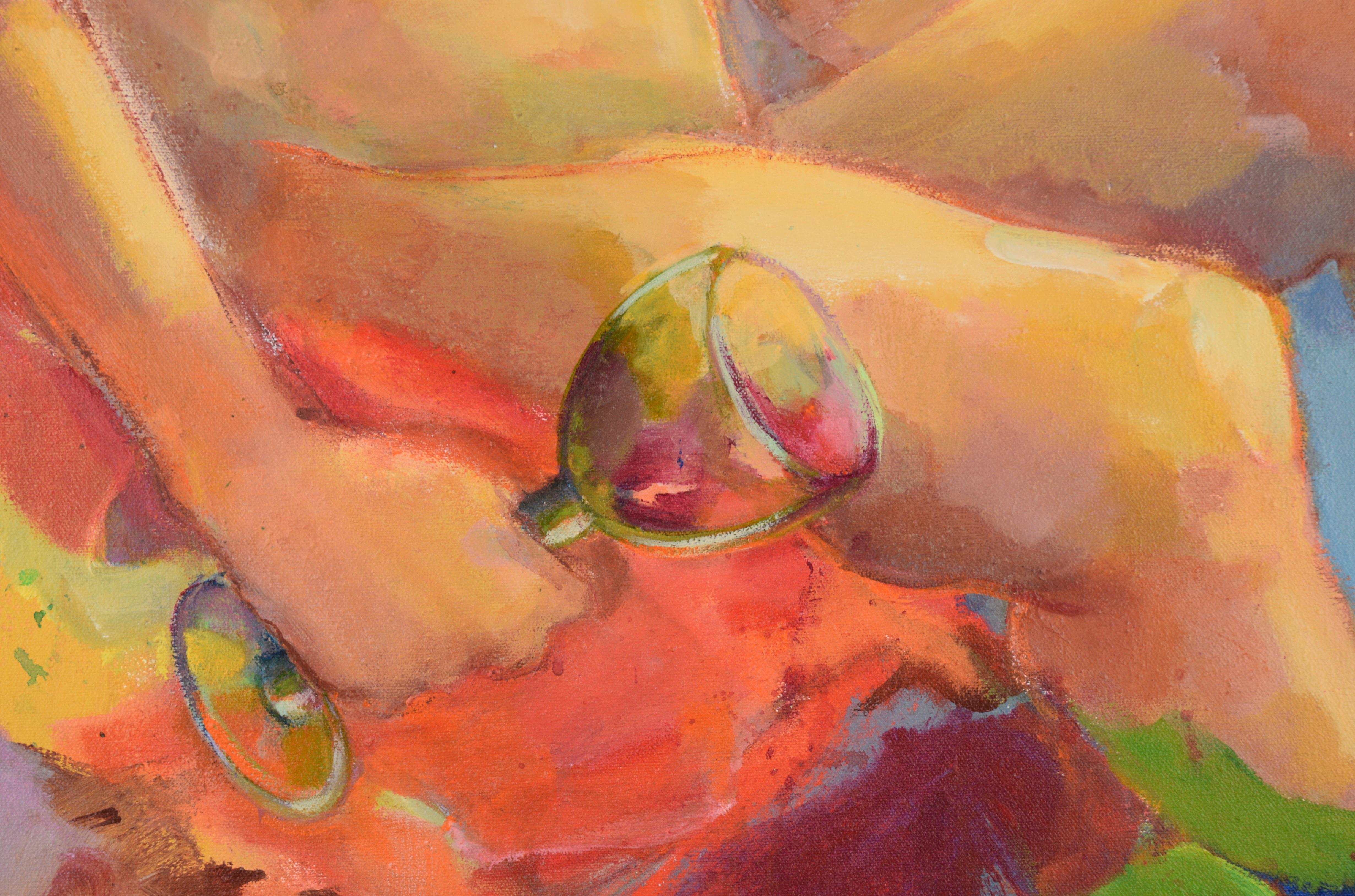 Nude with Wineglass - Mid Century Bay Area Figurative - Abstract Impressionist Painting by Marjorie Cathcart