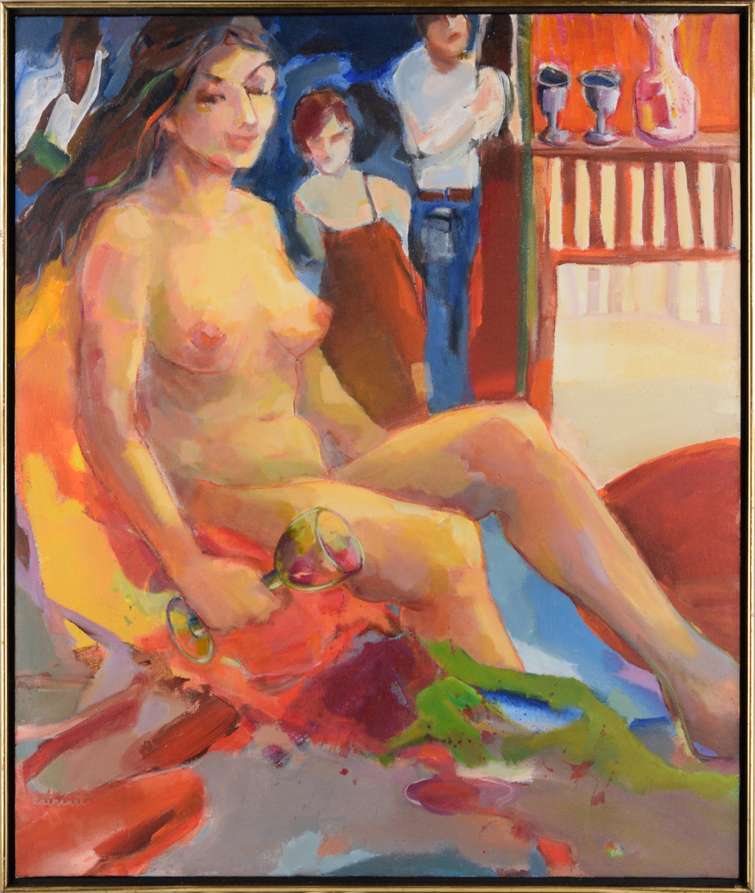 Marjorie Cathcart Figurative Painting - Nude with Wineglass - Mid Century Bay Area Figurative
