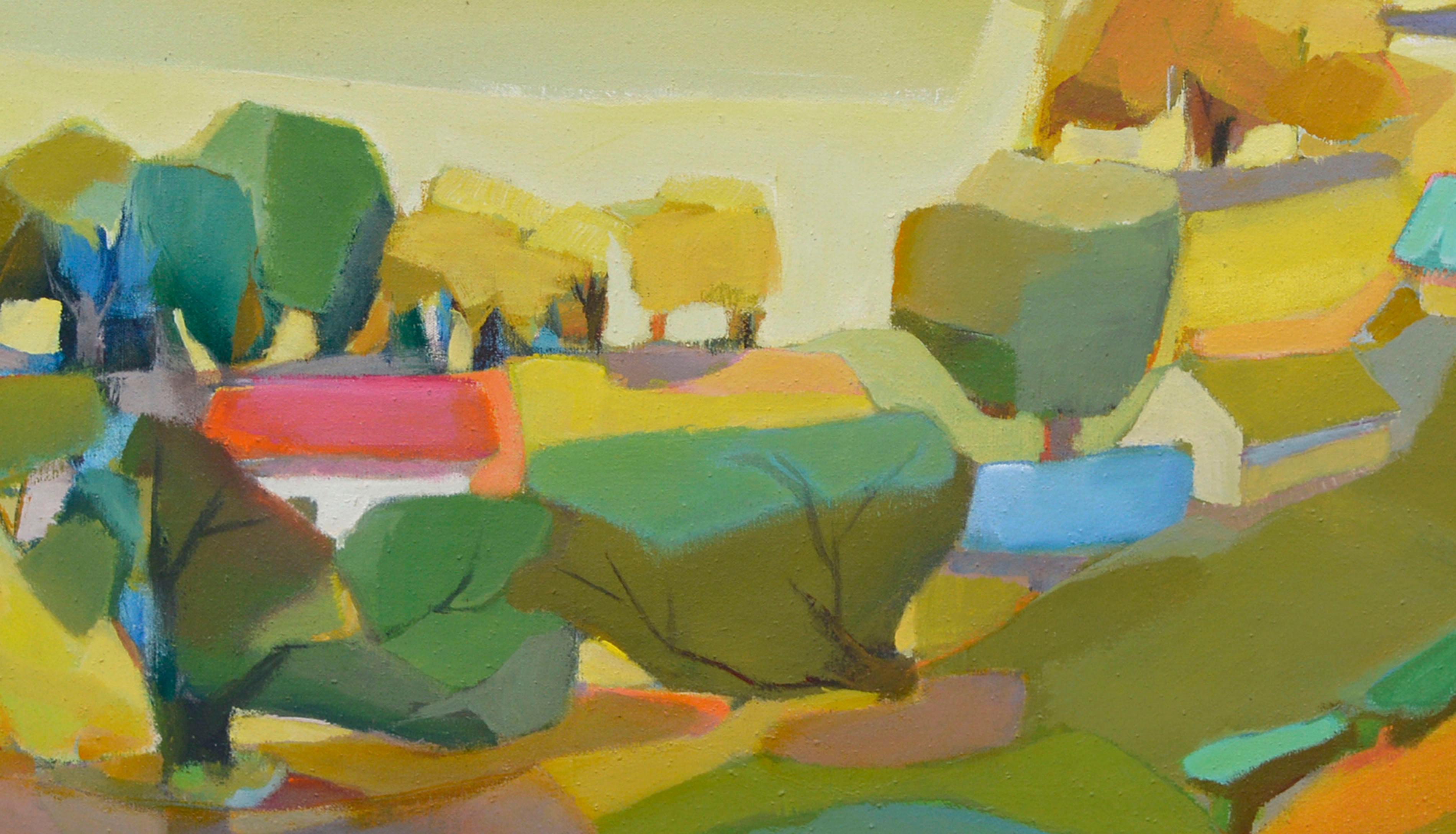 Patchwork Pastoral Abstract Landscape - Color-Field Painting by Marjorie Cathcart