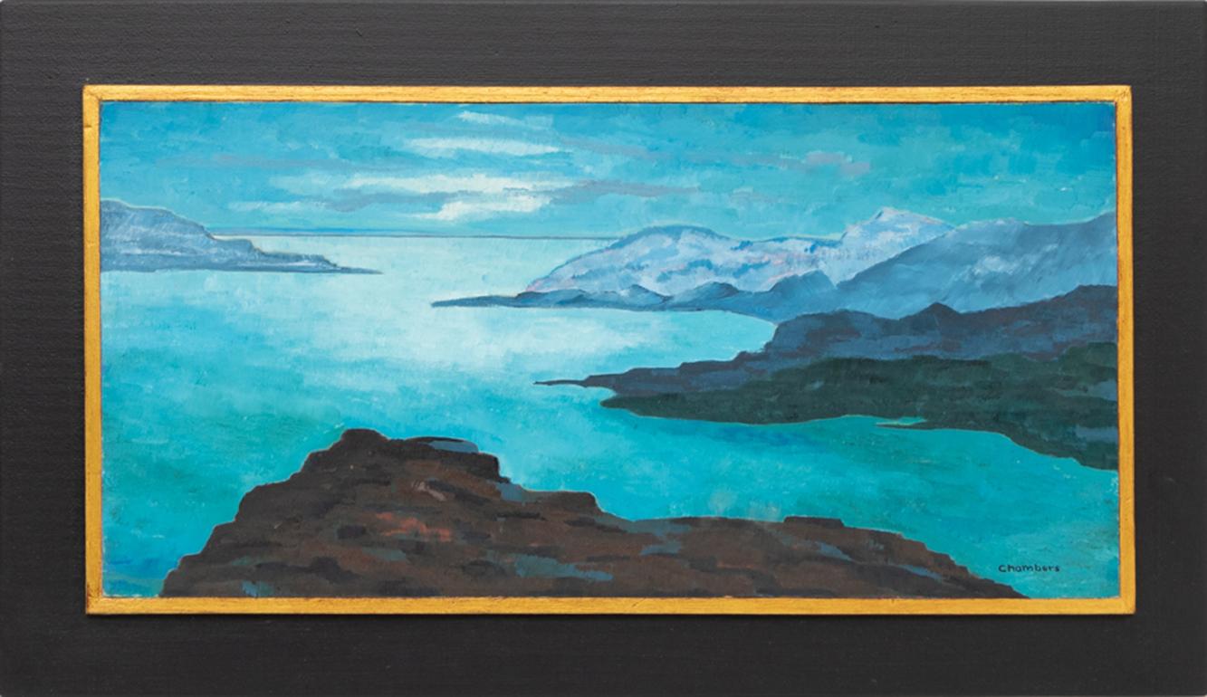 Marjorie Chambers Figurative Painting - Vintage 1960s Nocturnal Coastal Oil Painting – Moonlit Marine Landscape