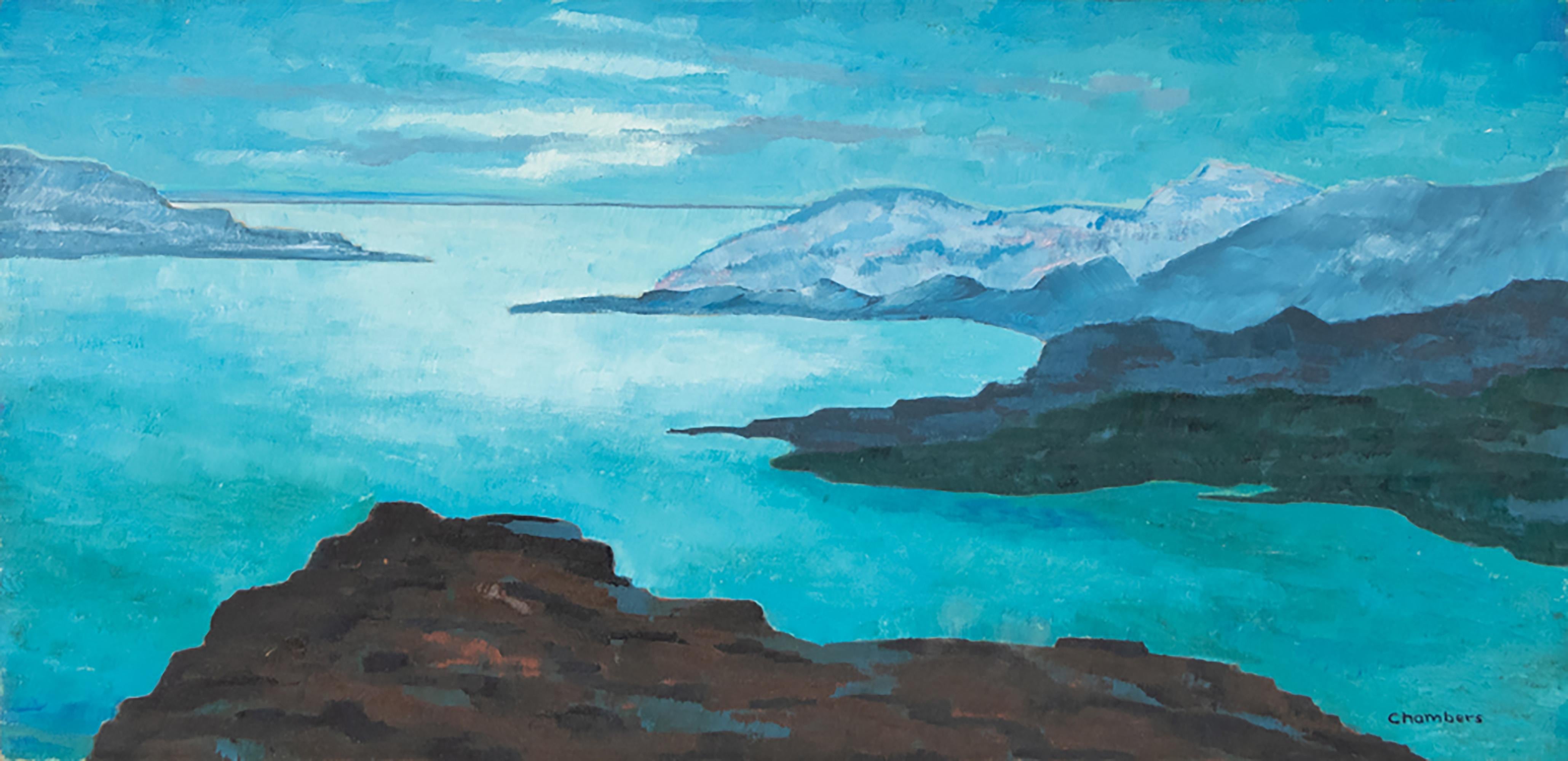 Vintage 1960s Nocturnal Coastal Oil Painting – Moonlit Marine Landscape