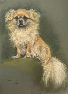 Fine English Original Vintage Pastel Portrait of a Pekingese Dog Signed Dated