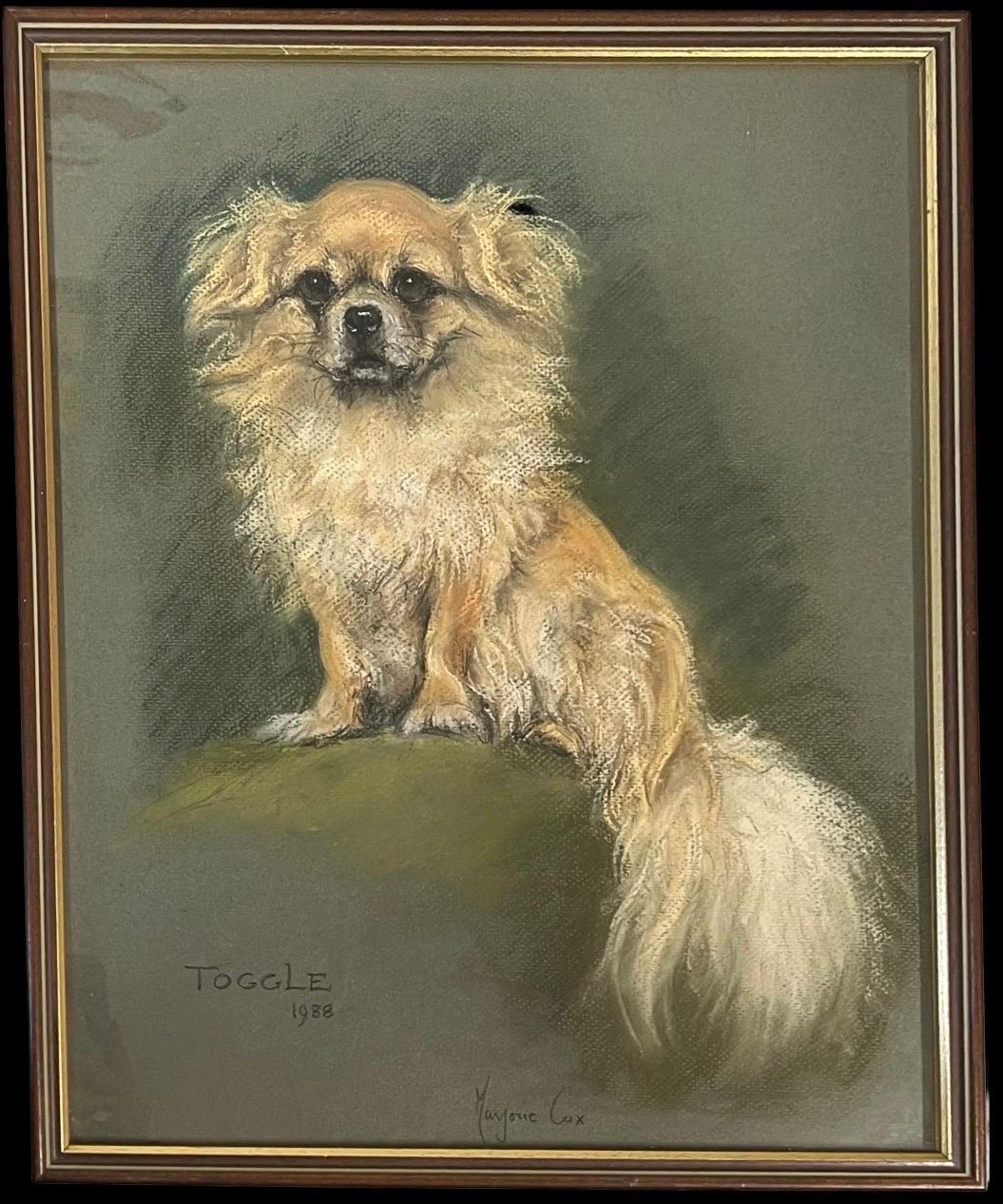 Fine English Original Vintage Pastel Portrait of a Pekingese Dog Signed Dated